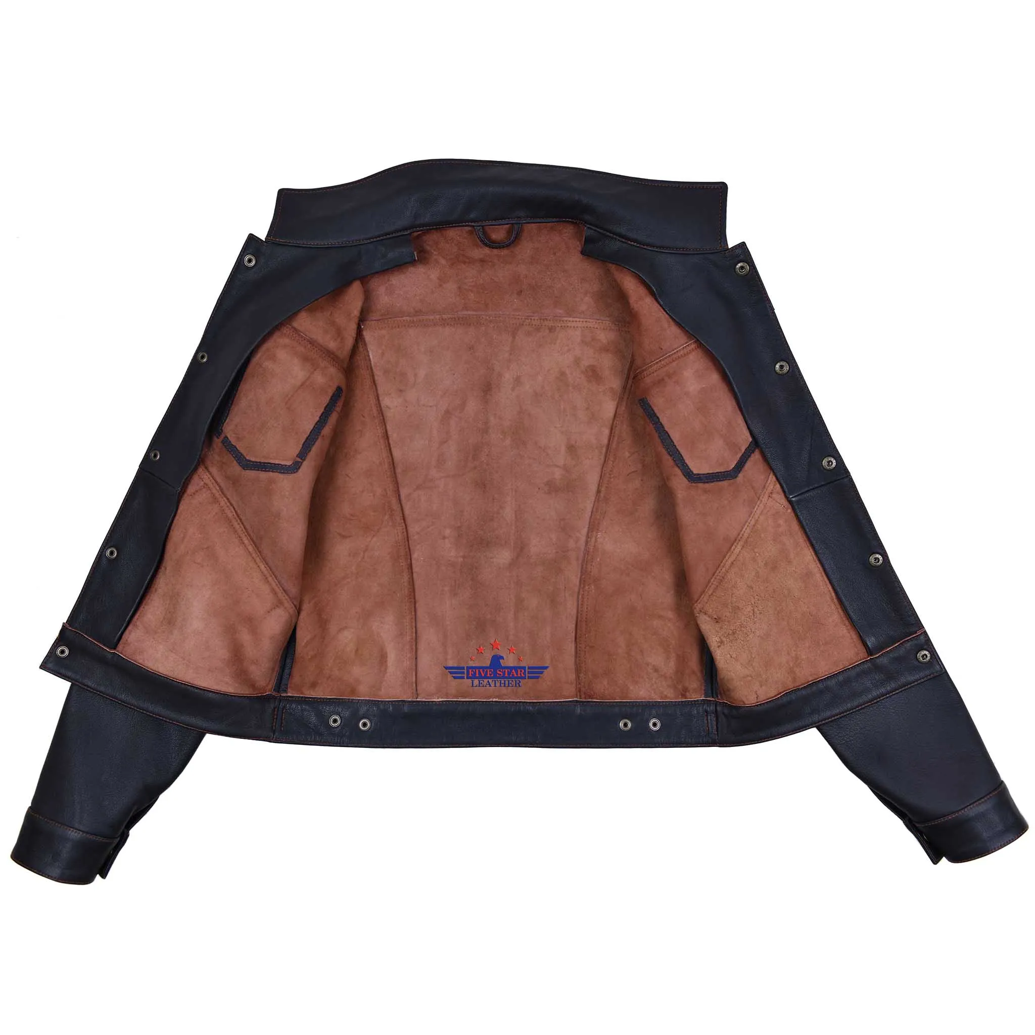 FiveStar Leather Custom Trucker Jacket Unlined Goatskin Seal Brown