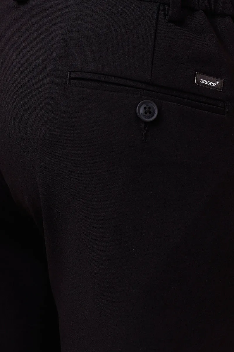 Flexi Fit - Dark Black Stretchable Formal Trousers For Men | Ariser
