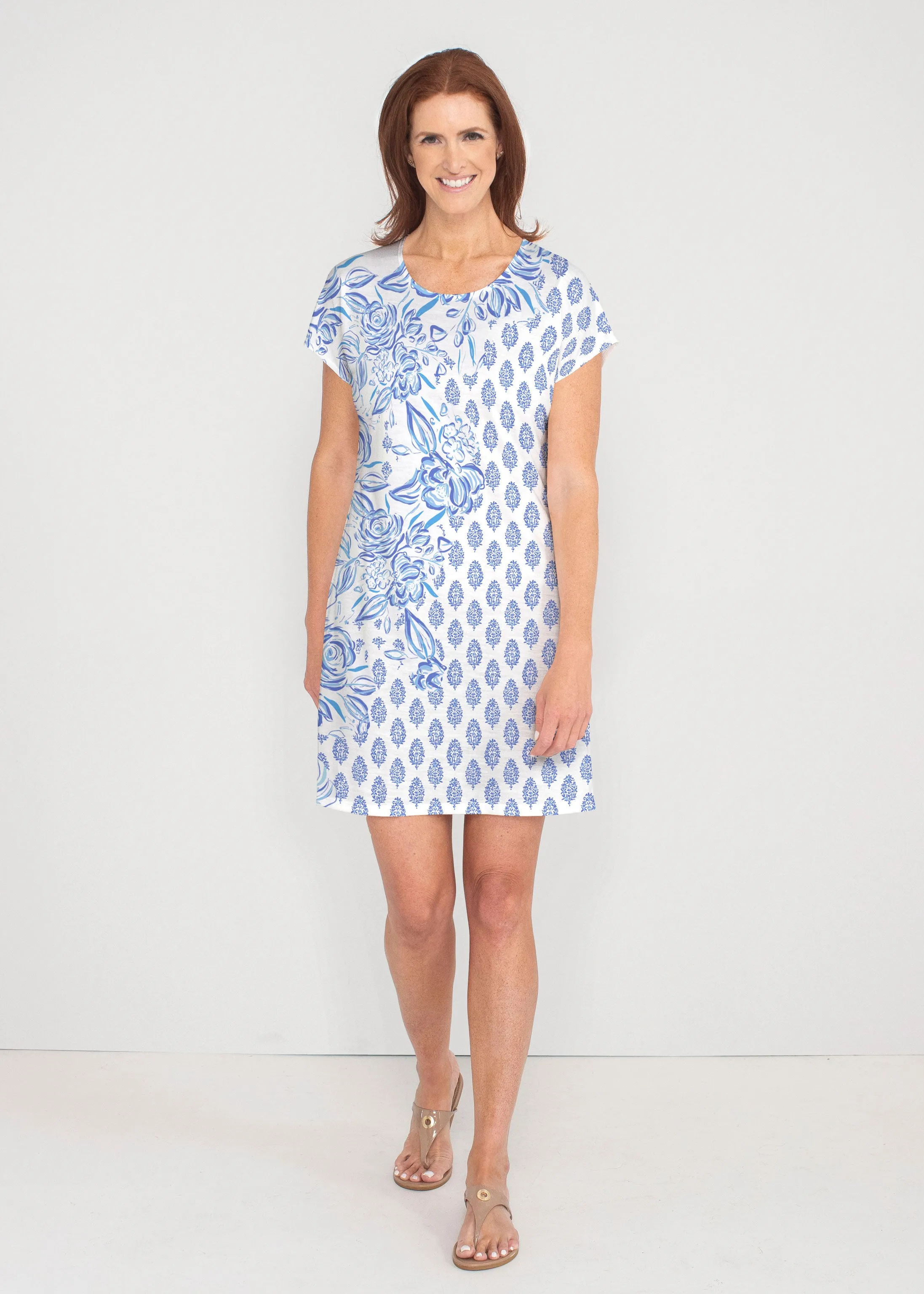 Flora (8041) ~ French Terry Short Sleeve Crew Dress