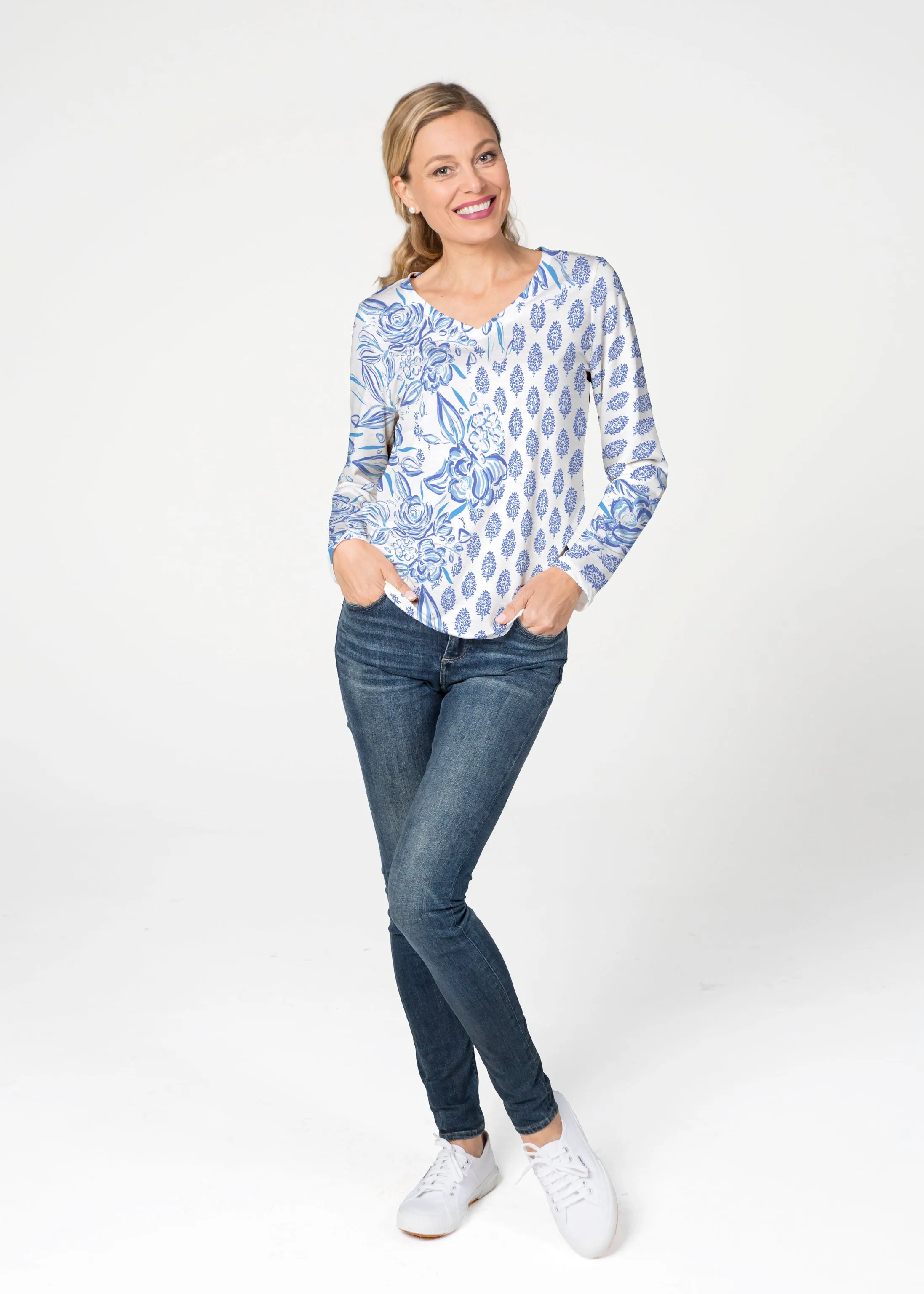 Flora (8041) ~ French Terry V-neck Top