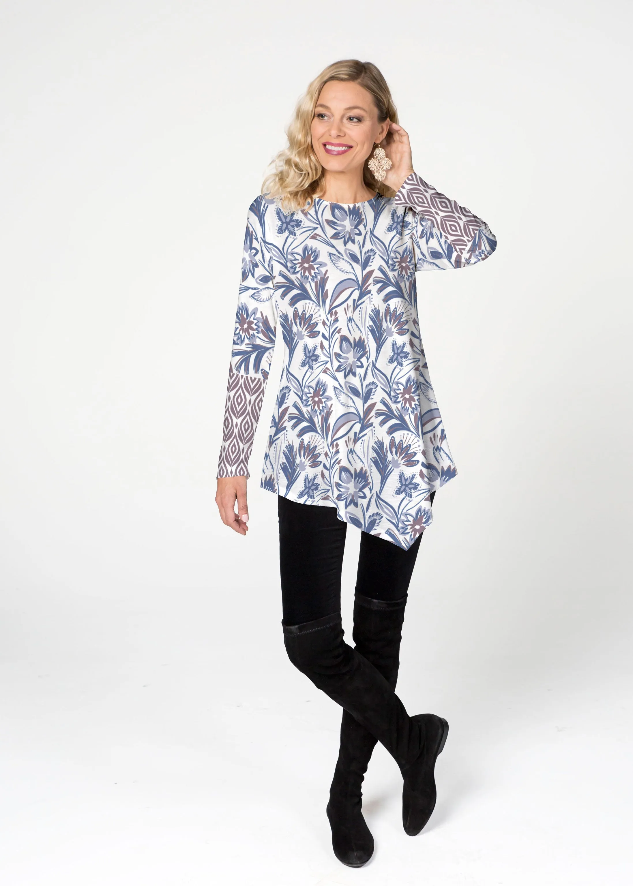 Floral Buds (8015) ~ Asymmetrical French Terry Tunic