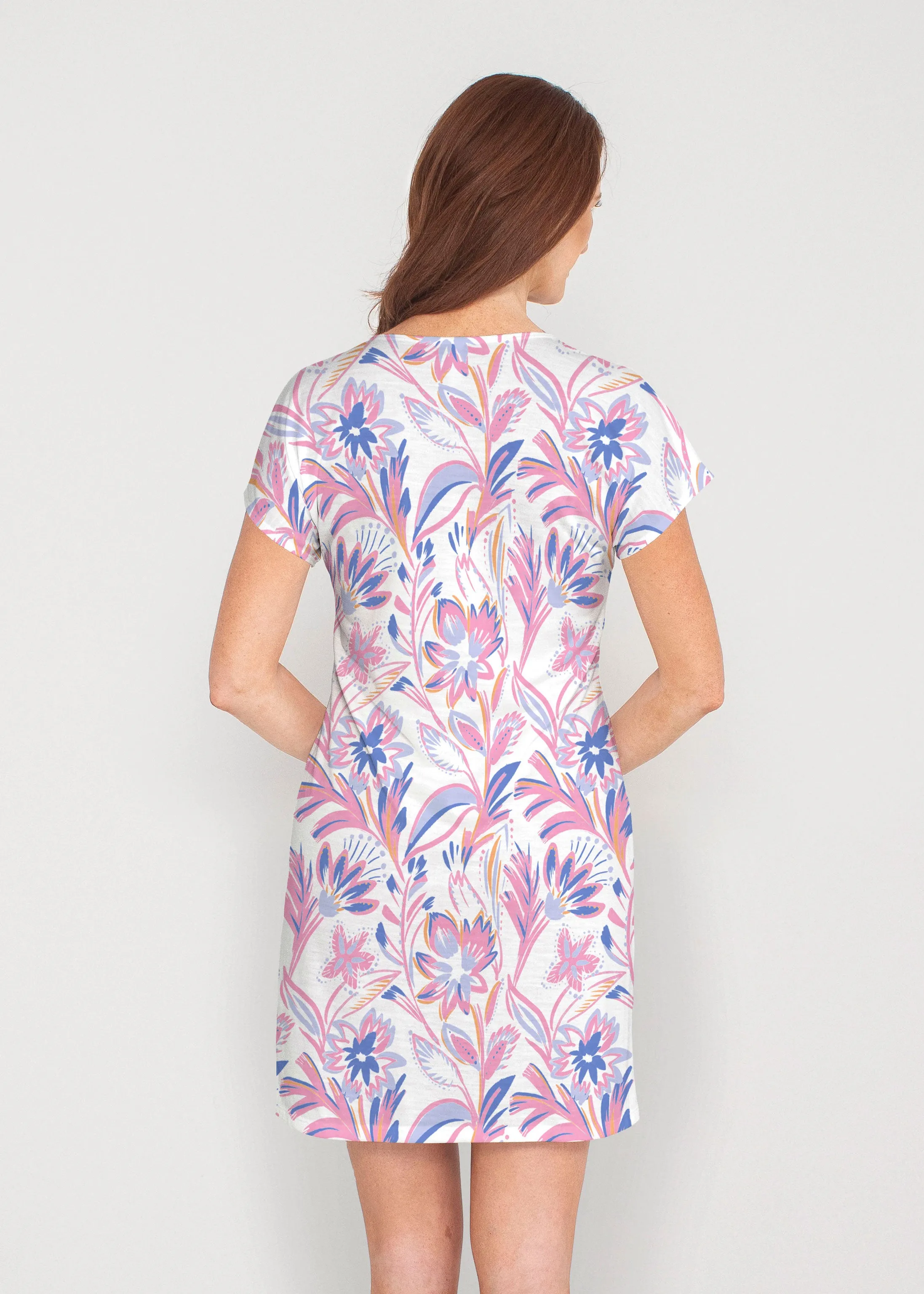 Floral Buds Pink (8032) ~ French Terry Short Sleeve Crew Dress