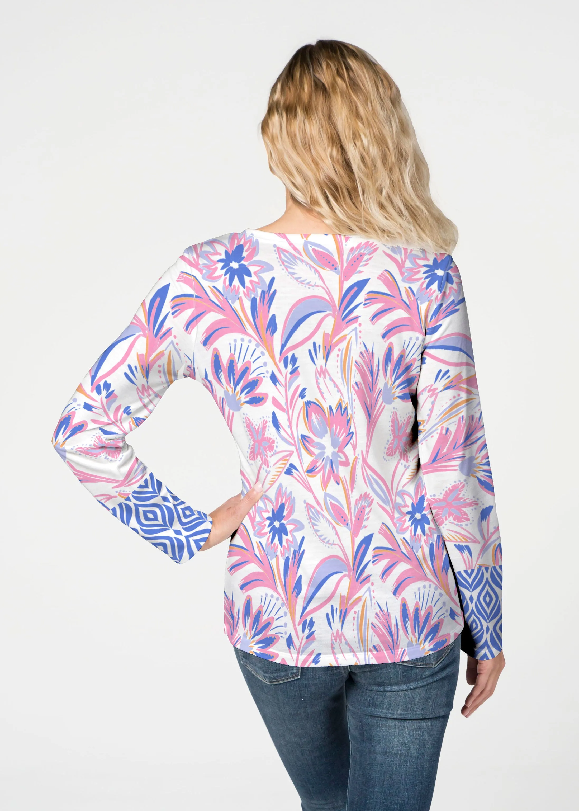 Floral Buds Pink (8032) ~ French Terry V-neck Top