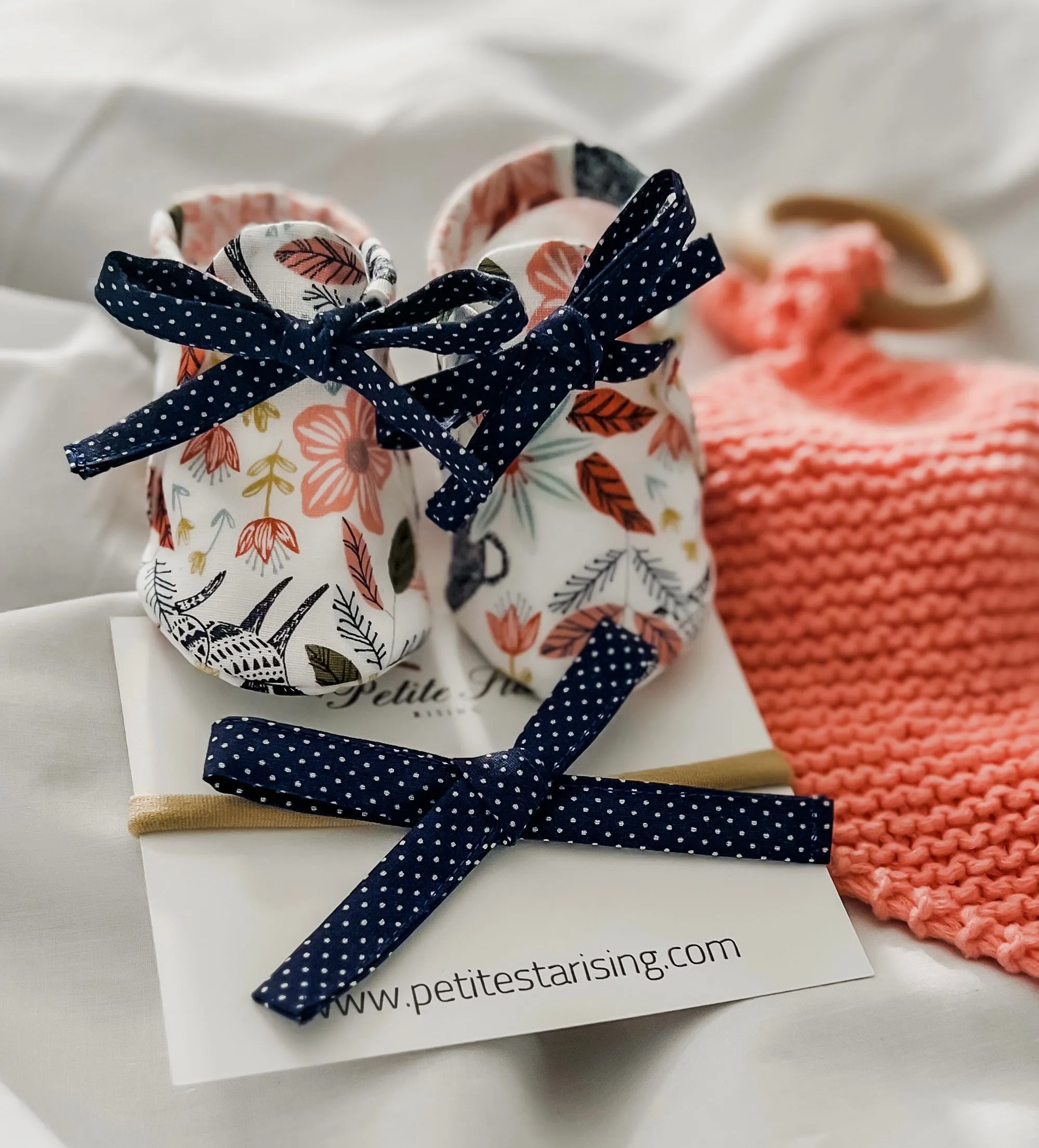 Floral Bunny Shoe, Bow and Knit Lovey Set