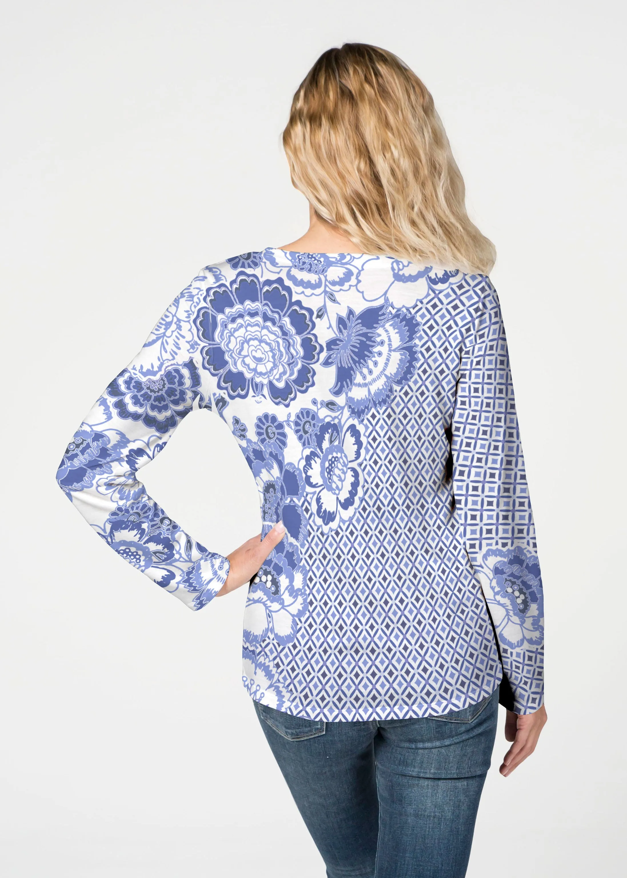 Floral Crossing Geo (7973) ~ French Terry V-neck Top