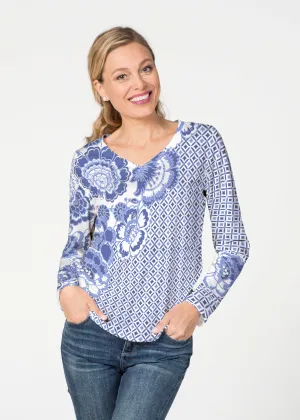 Floral Crossing Geo (7973) ~ French Terry V-neck Top