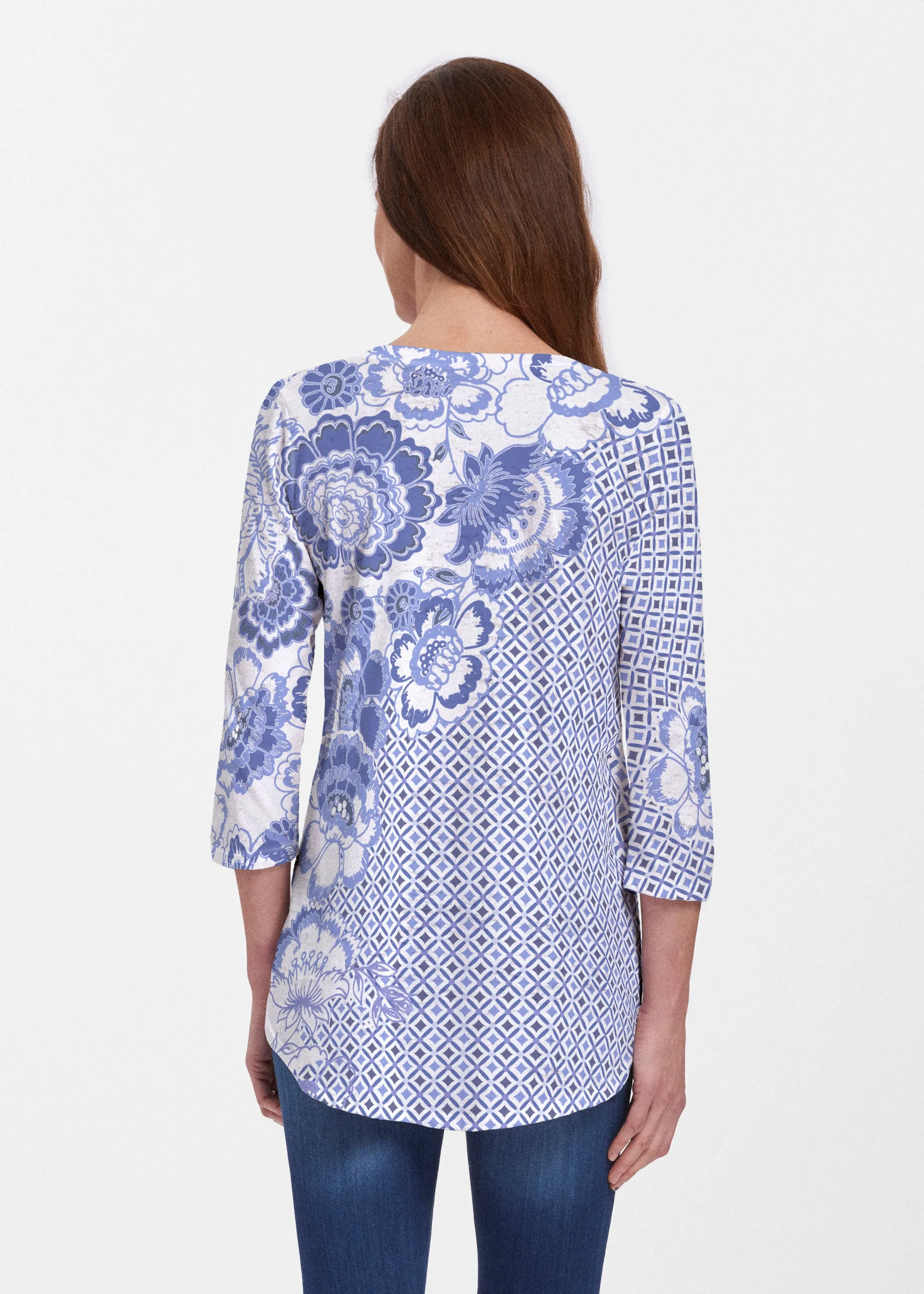 Floral Crossing Geo (7973) ~ V-neck Flowy Tunic