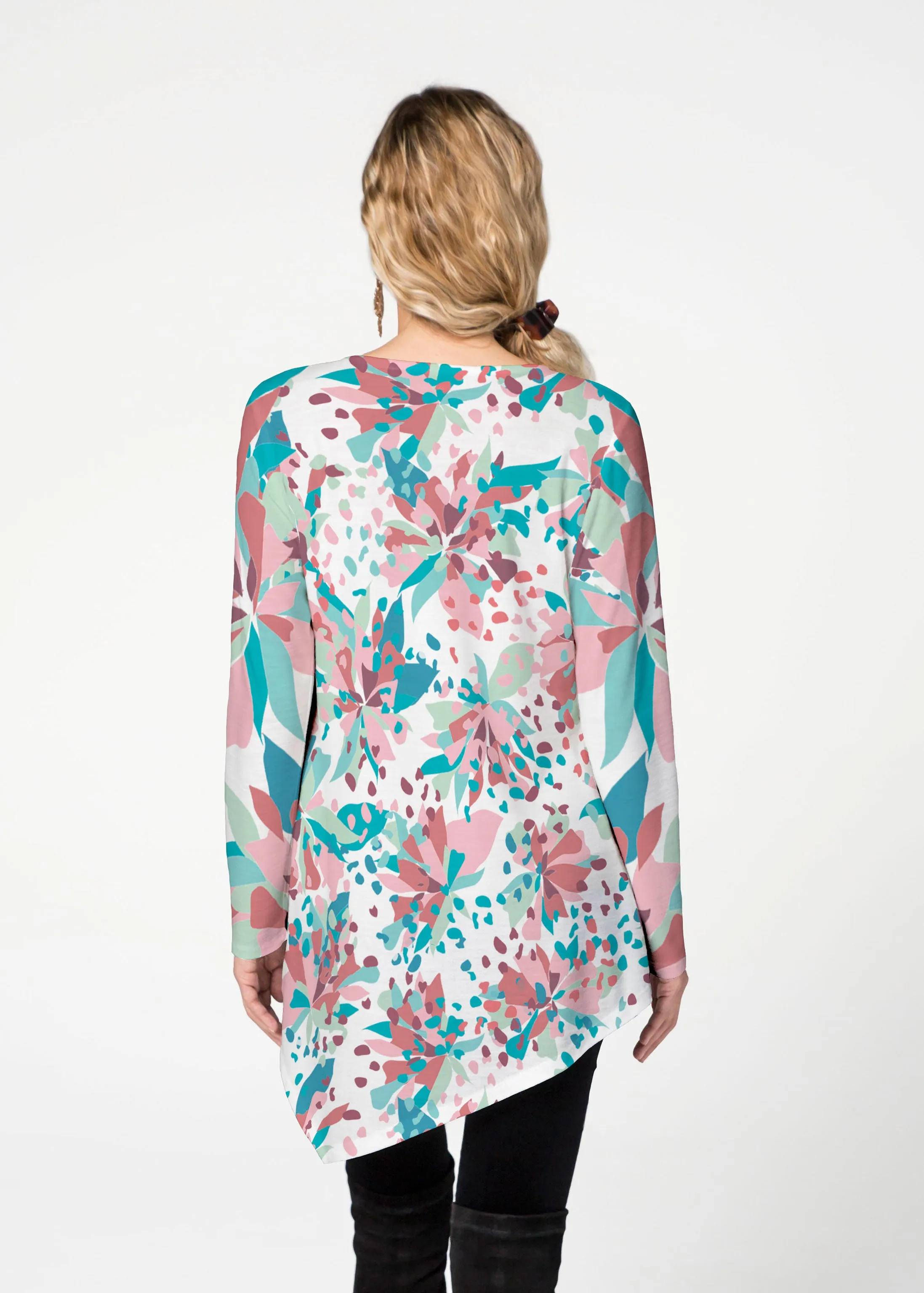 Floral Leopard Teal (7838) ~ Asymmetrical French Terry Tunic