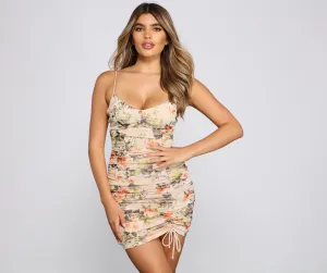 Floral Mood Stylish Ruched Mini Dress