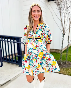 Floral Print Ruffle Hem Mini Dress