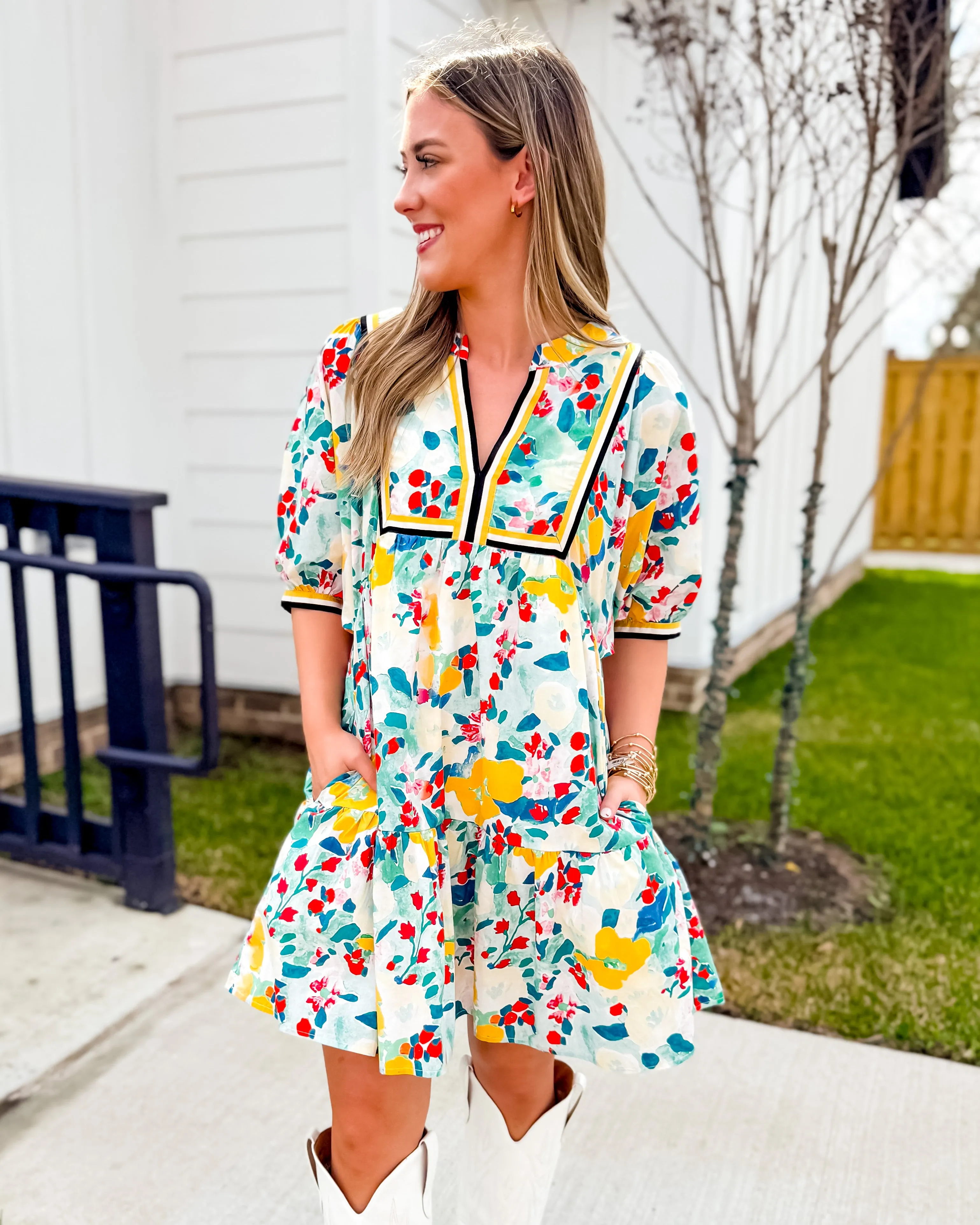 Floral Print Ruffle Hem Mini Dress