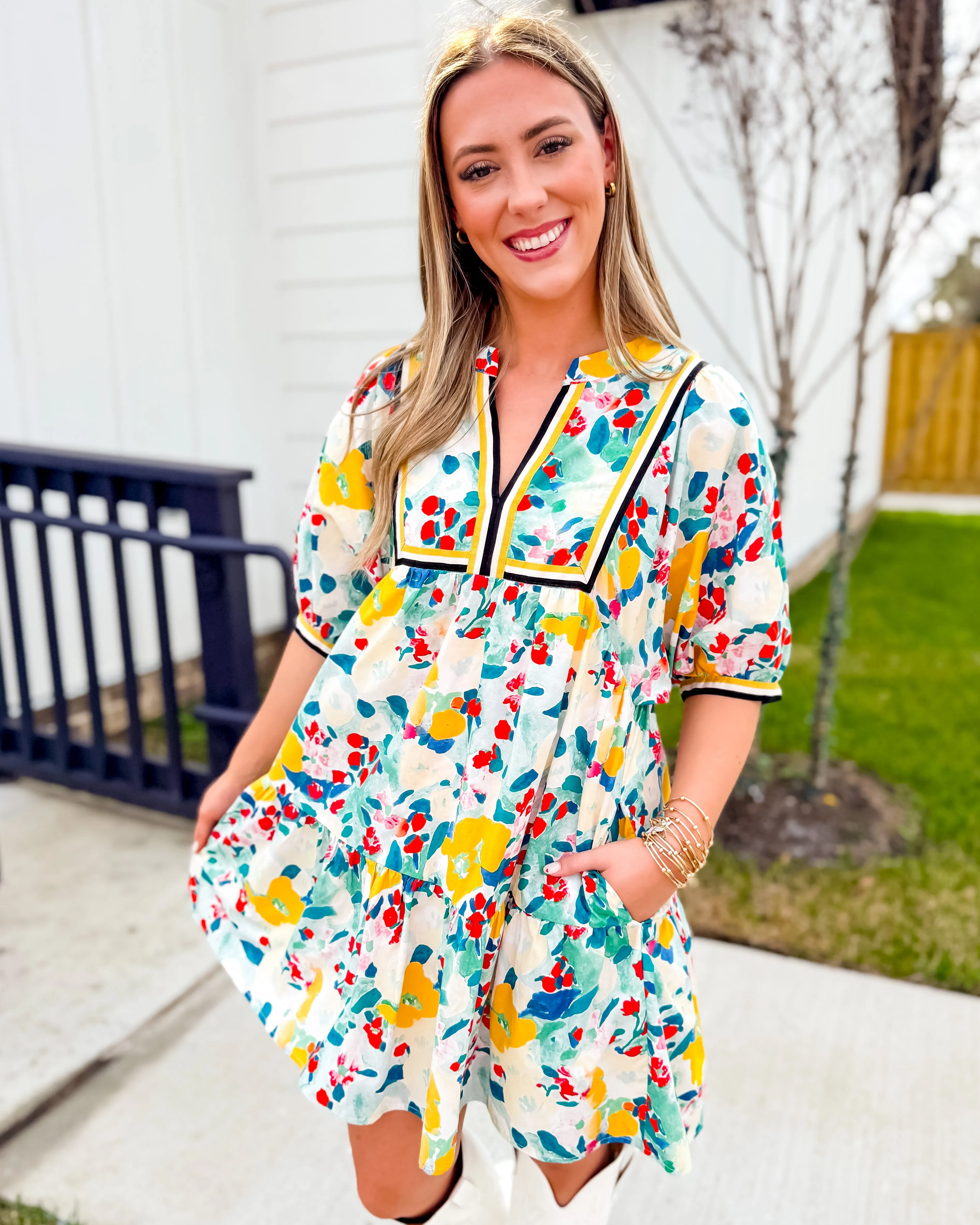 Floral Print Ruffle Hem Mini Dress
