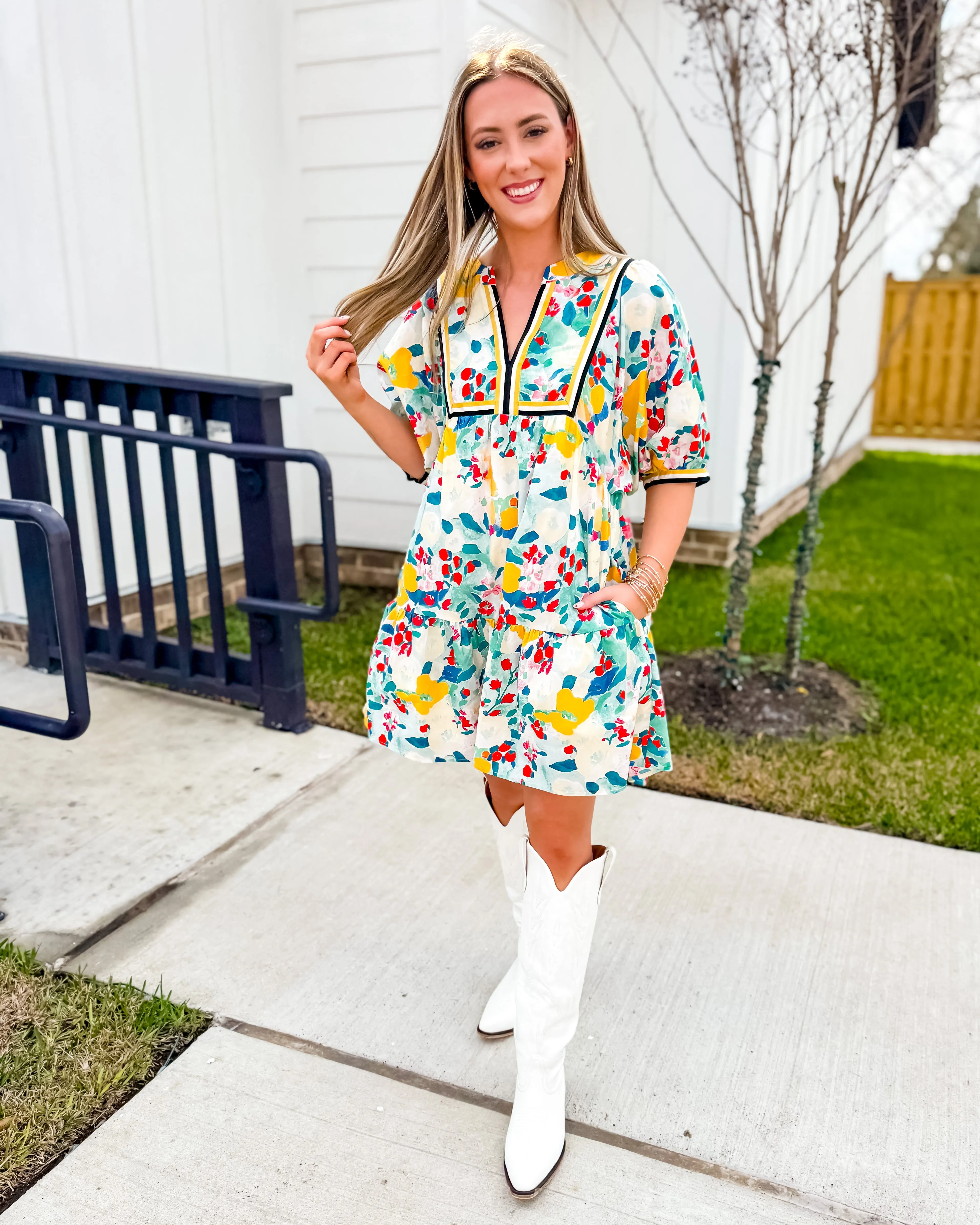 Floral Print Ruffle Hem Mini Dress