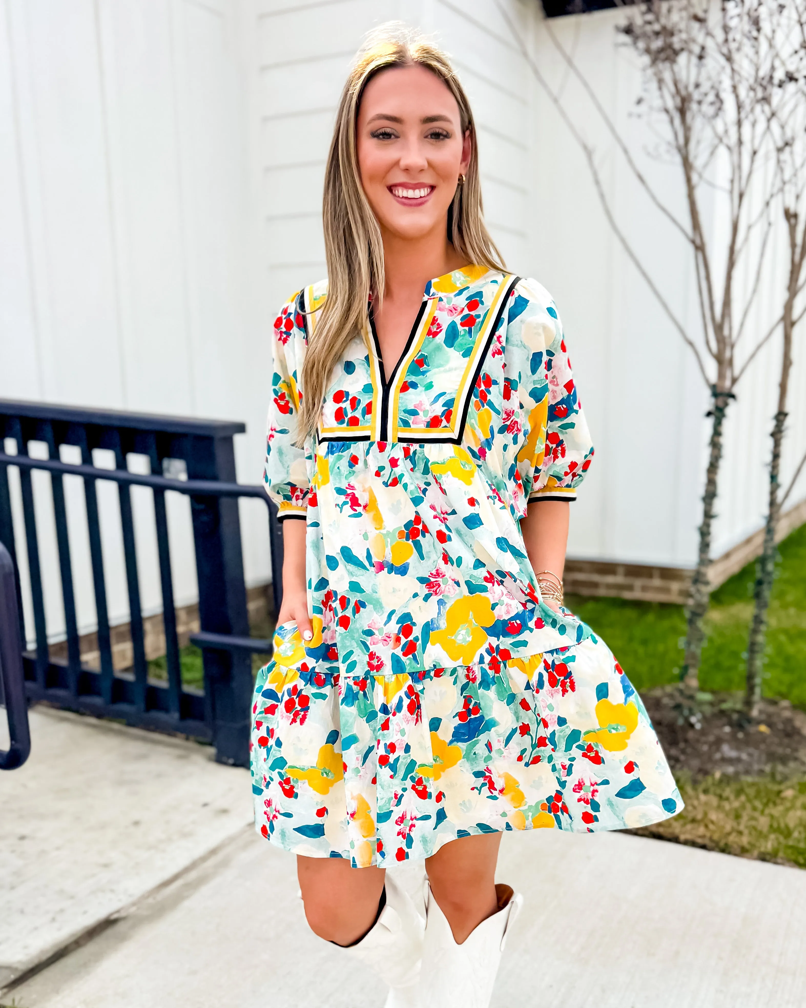 Floral Print Ruffle Hem Mini Dress