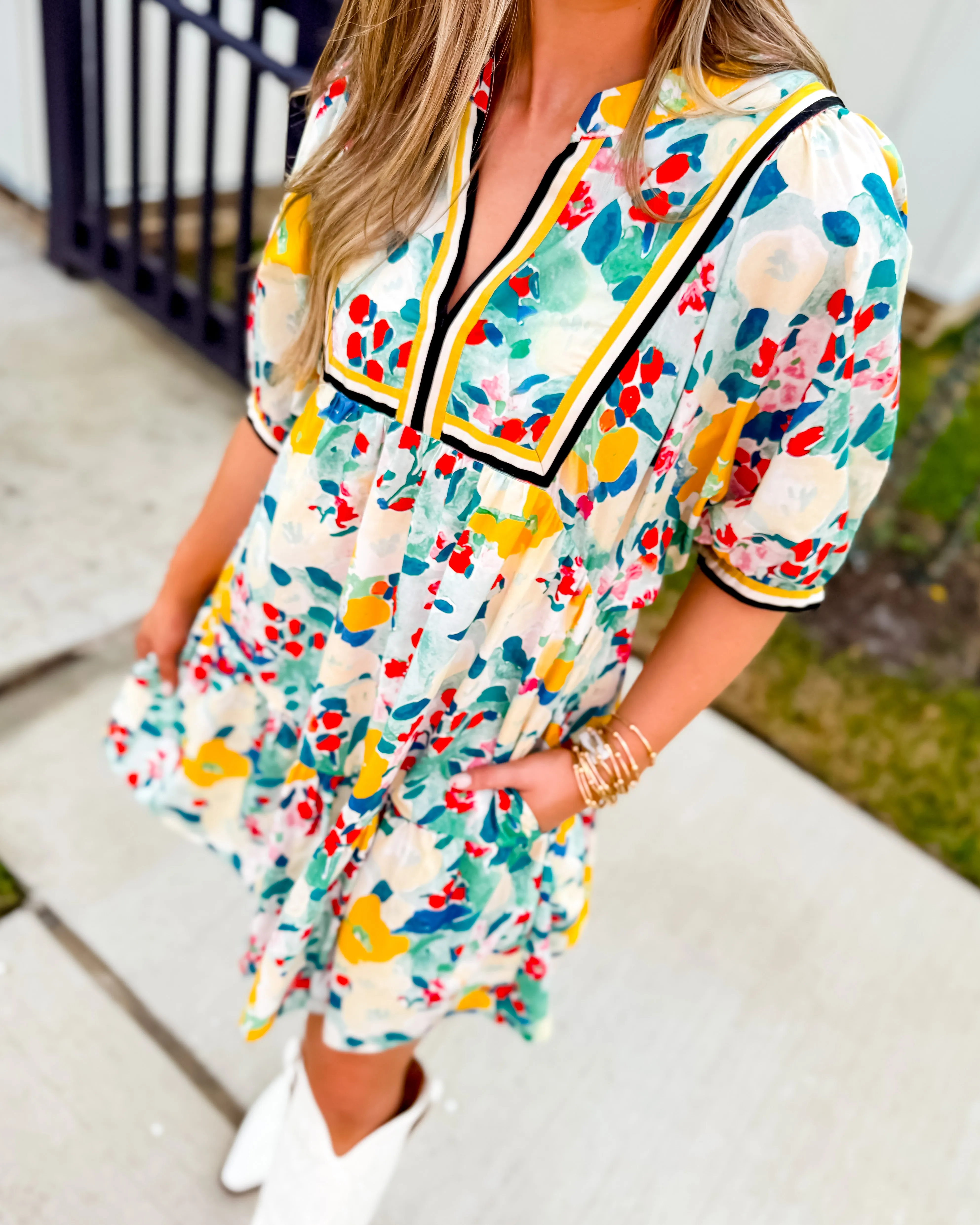 Floral Print Ruffle Hem Mini Dress
