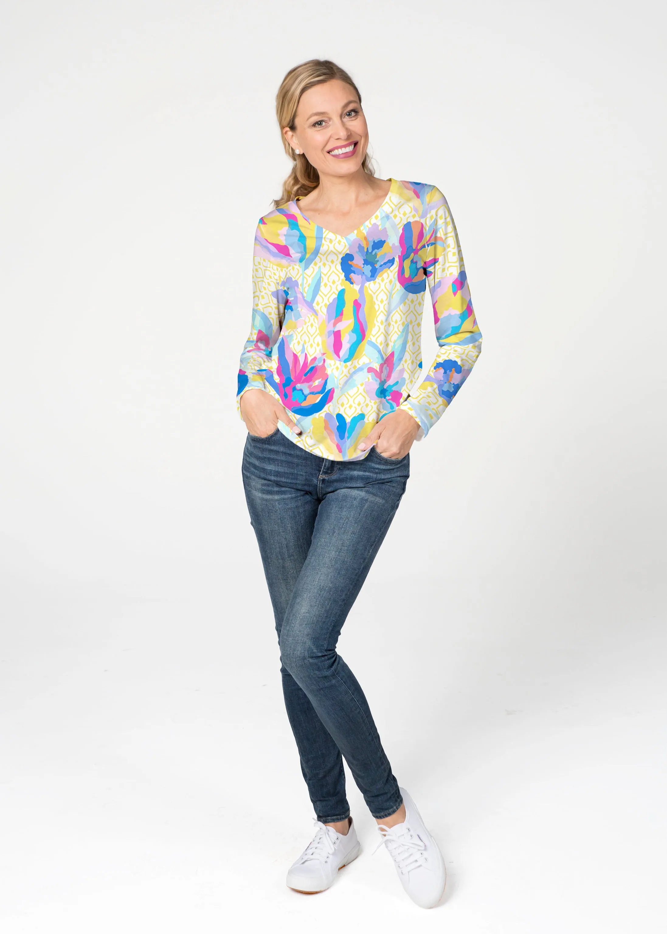 Floral Spades (8048) ~ French Terry V-neck Top