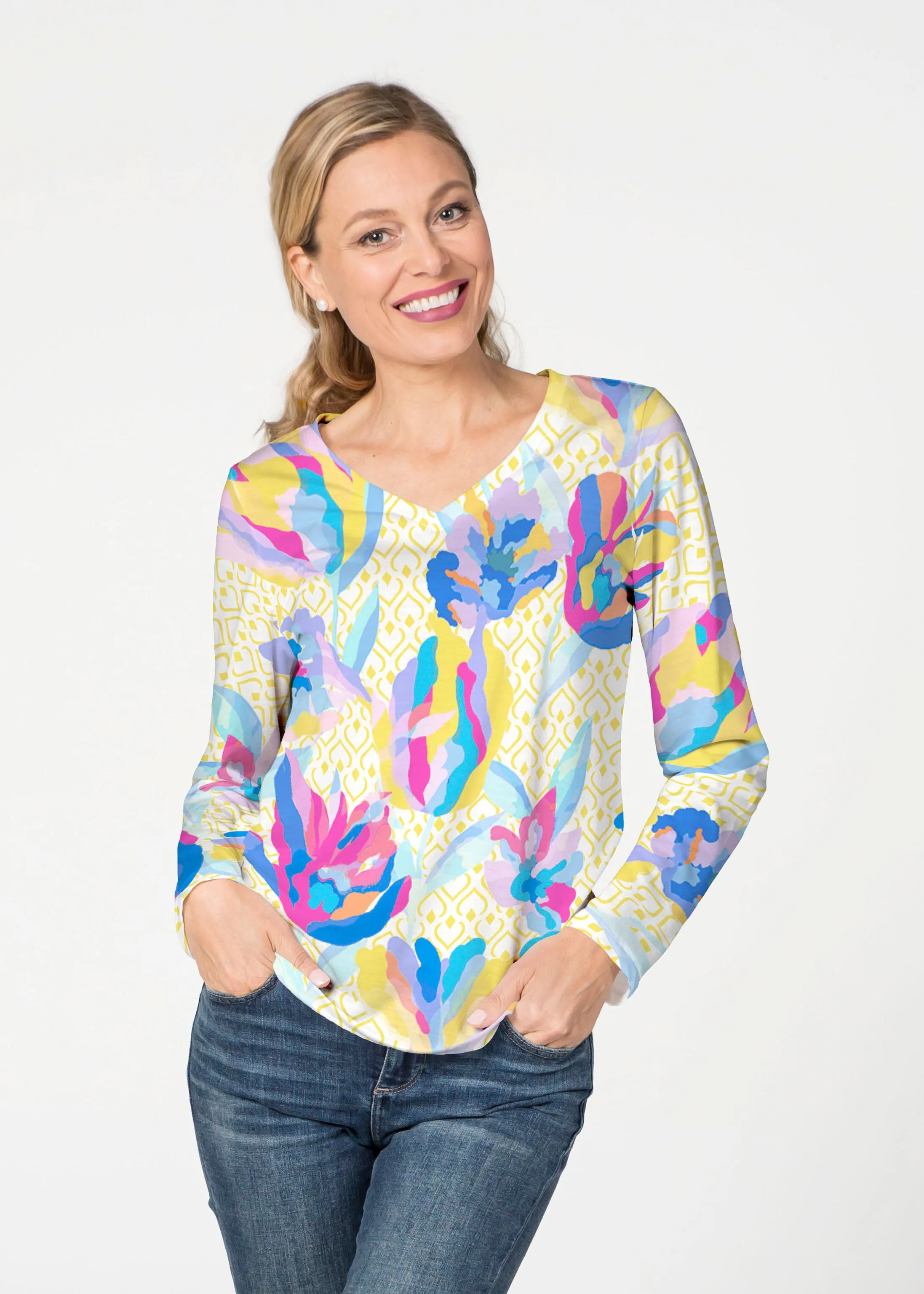 Floral Spades (8048) ~ French Terry V-neck Top