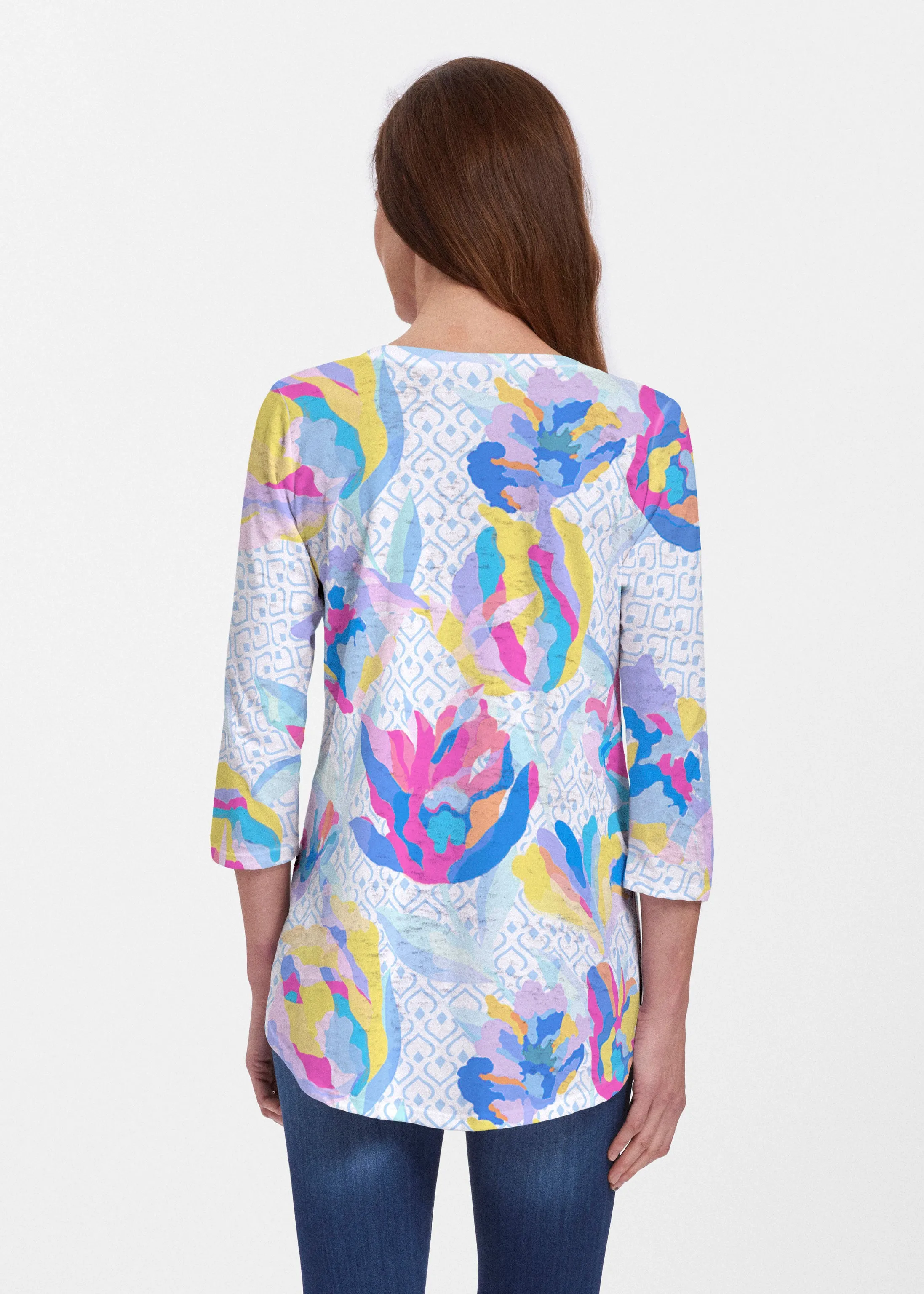 Floral Spades (8048) ~ V-neck Flowy Tunic