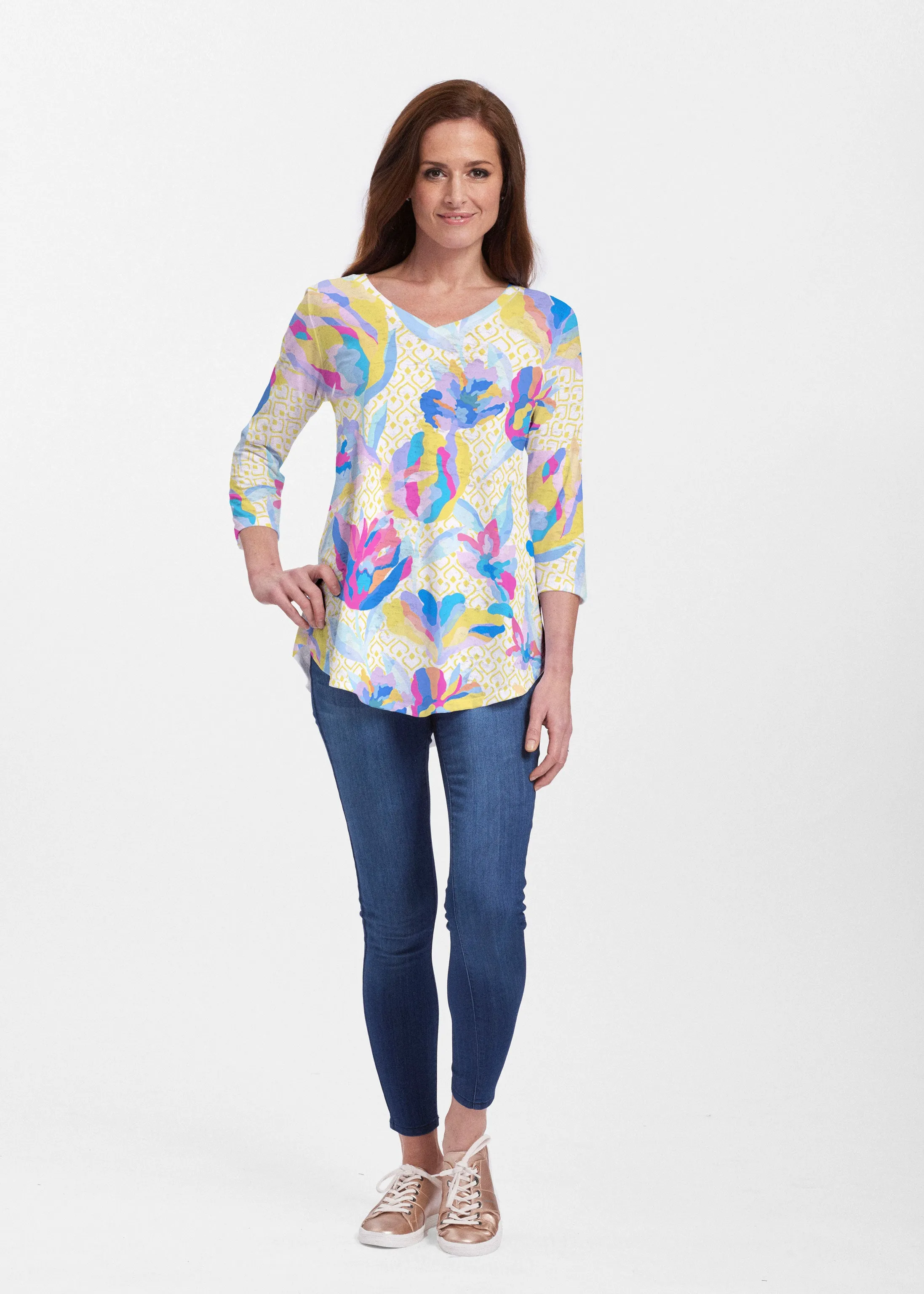 Floral Spades (8048) ~ V-neck Flowy Tunic