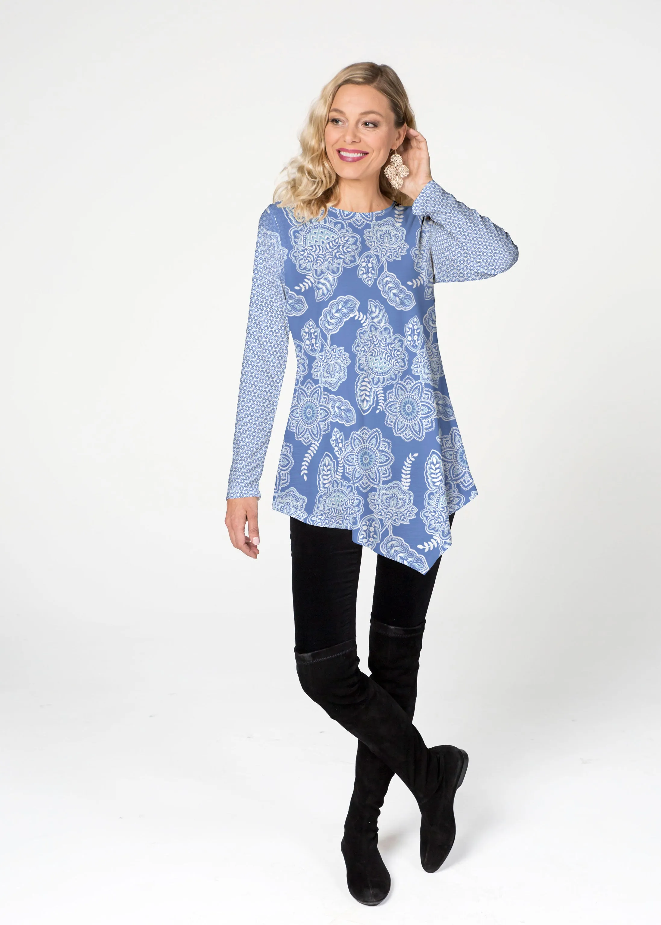 Floral Sunshine (13533) ~ Asymmetrical French Terry Tunic