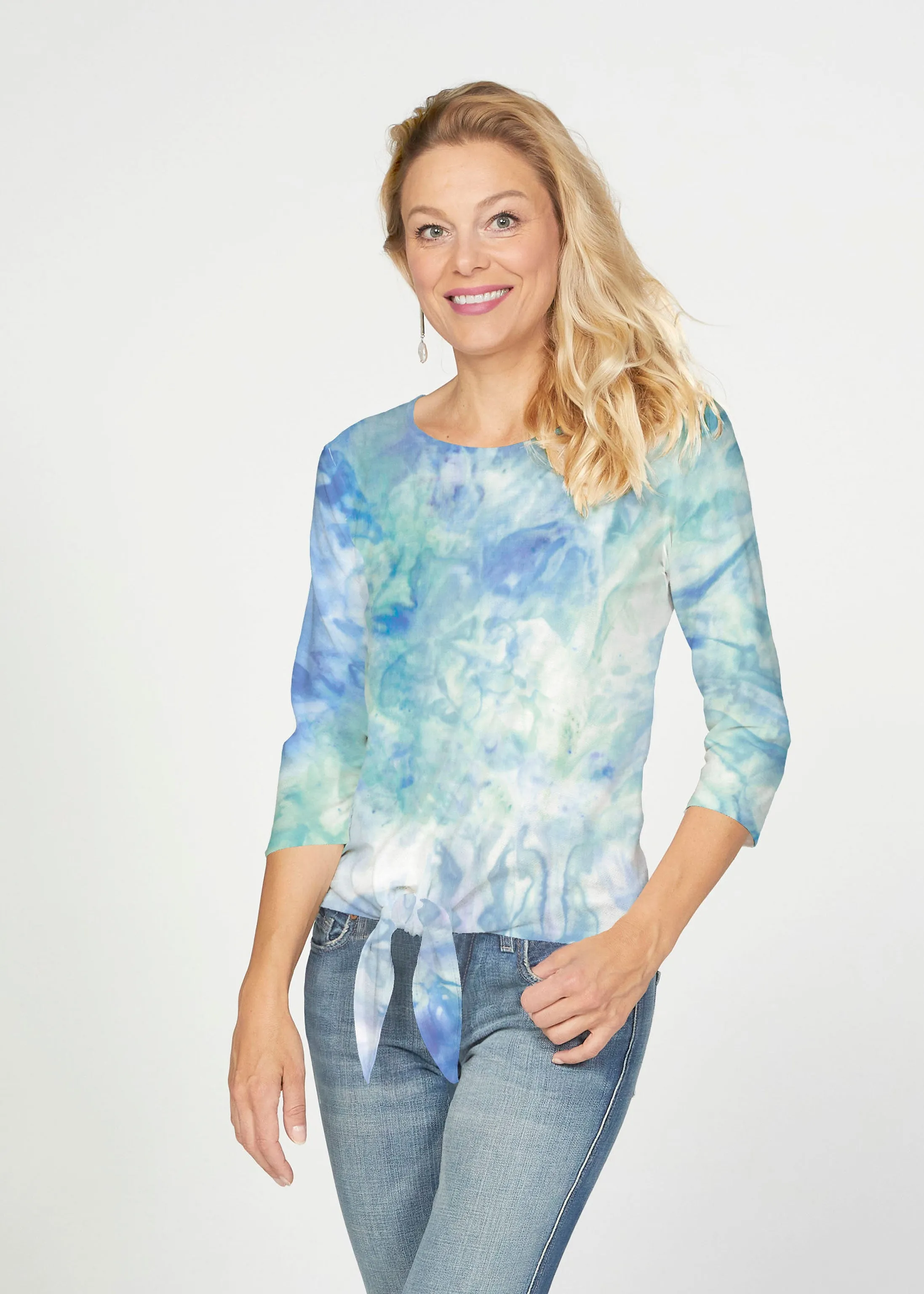Francesca (16249) ~ French Terry Tie 3/4 Sleeve Top
