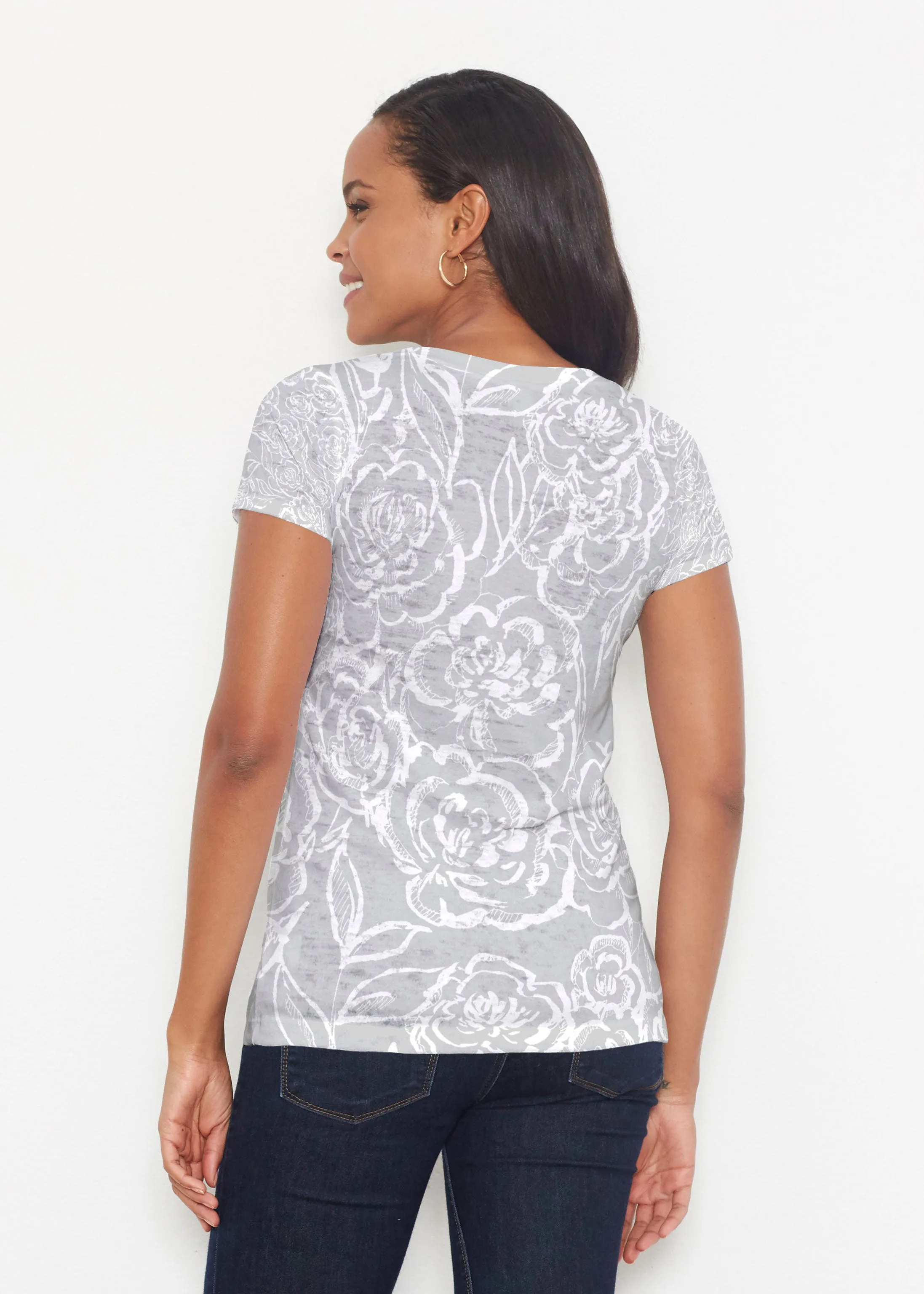 Freehand Floral Grey (7605) ~ Signature Short Sleeve Scoop Shirt