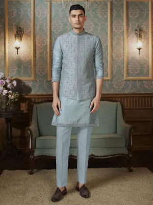 French Blue ThreadWork Kurta Bandi Set