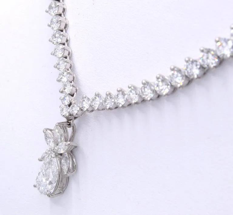 French Diamond and 2 Carat D Color Pear Shape Diamond Platinum Riviera Necklace