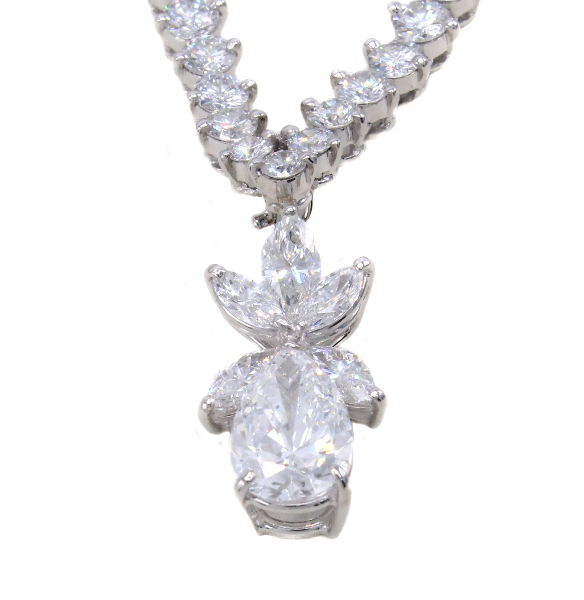 French Diamond and 2 Carat D Color Pear Shape Diamond Platinum Riviera Necklace