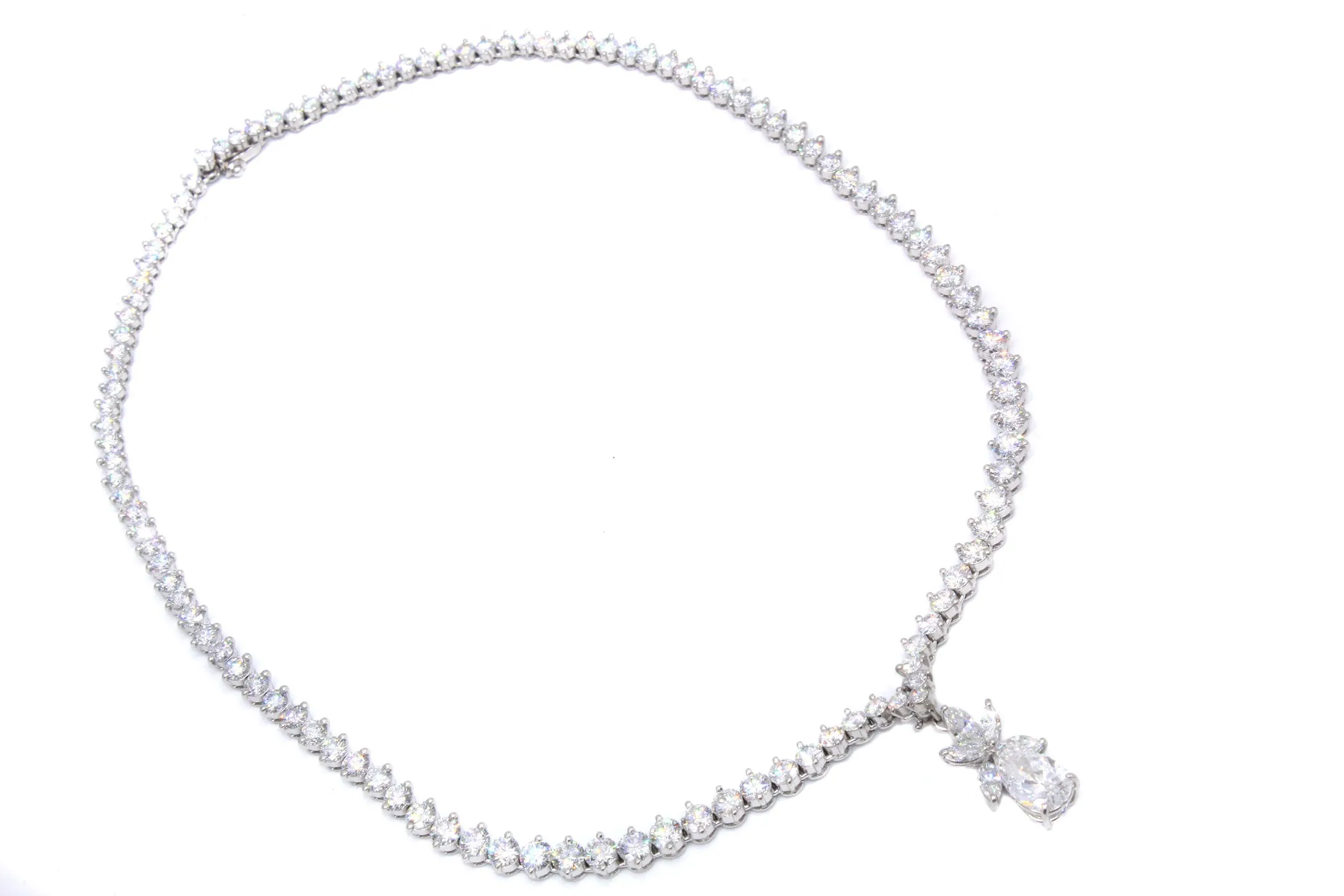 French Diamond and 2 Carat D Color Pear Shape Diamond Platinum Riviera Necklace