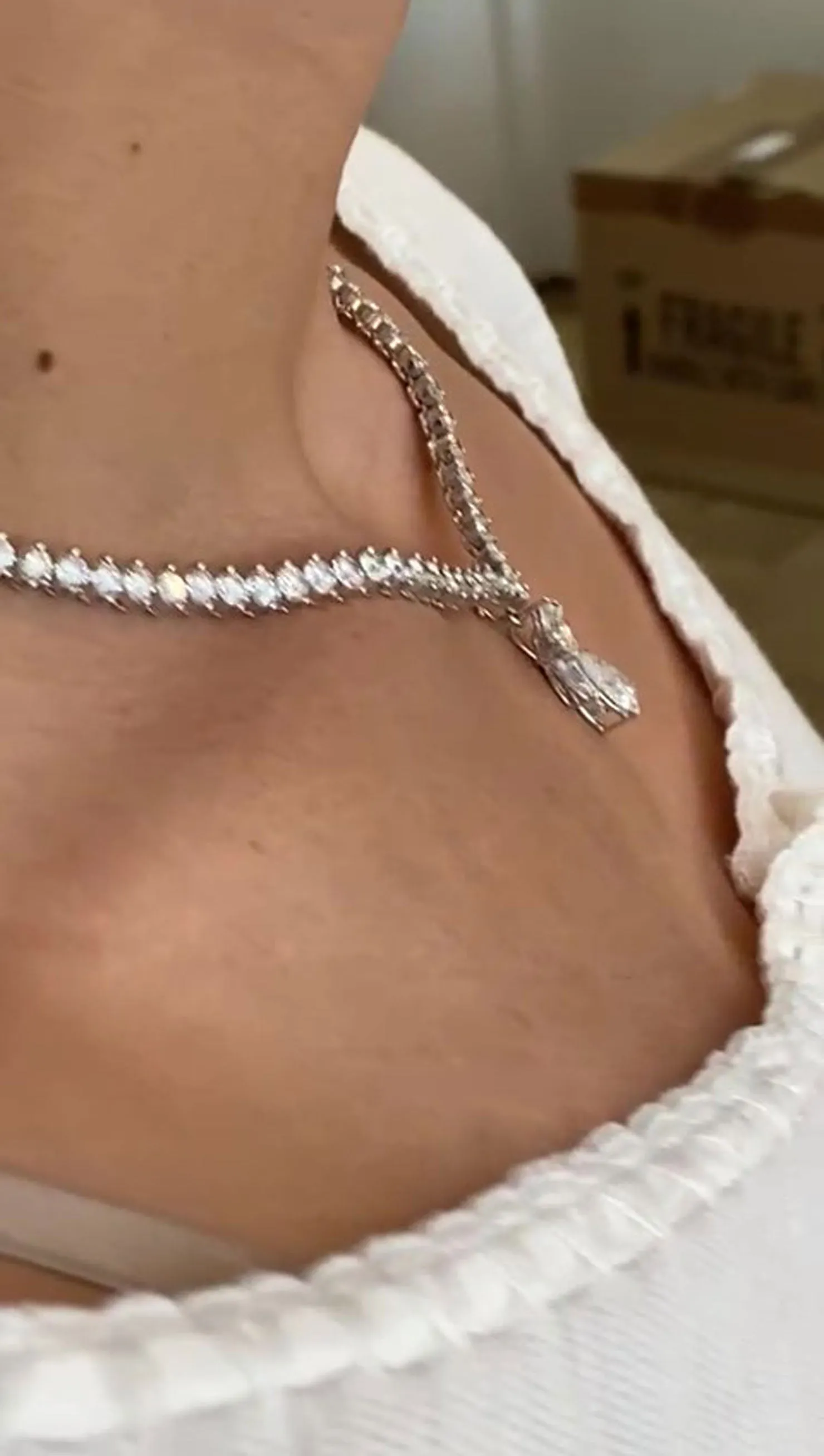 French Diamond and 2 Carat D Color Pear Shape Diamond Platinum Riviera Necklace