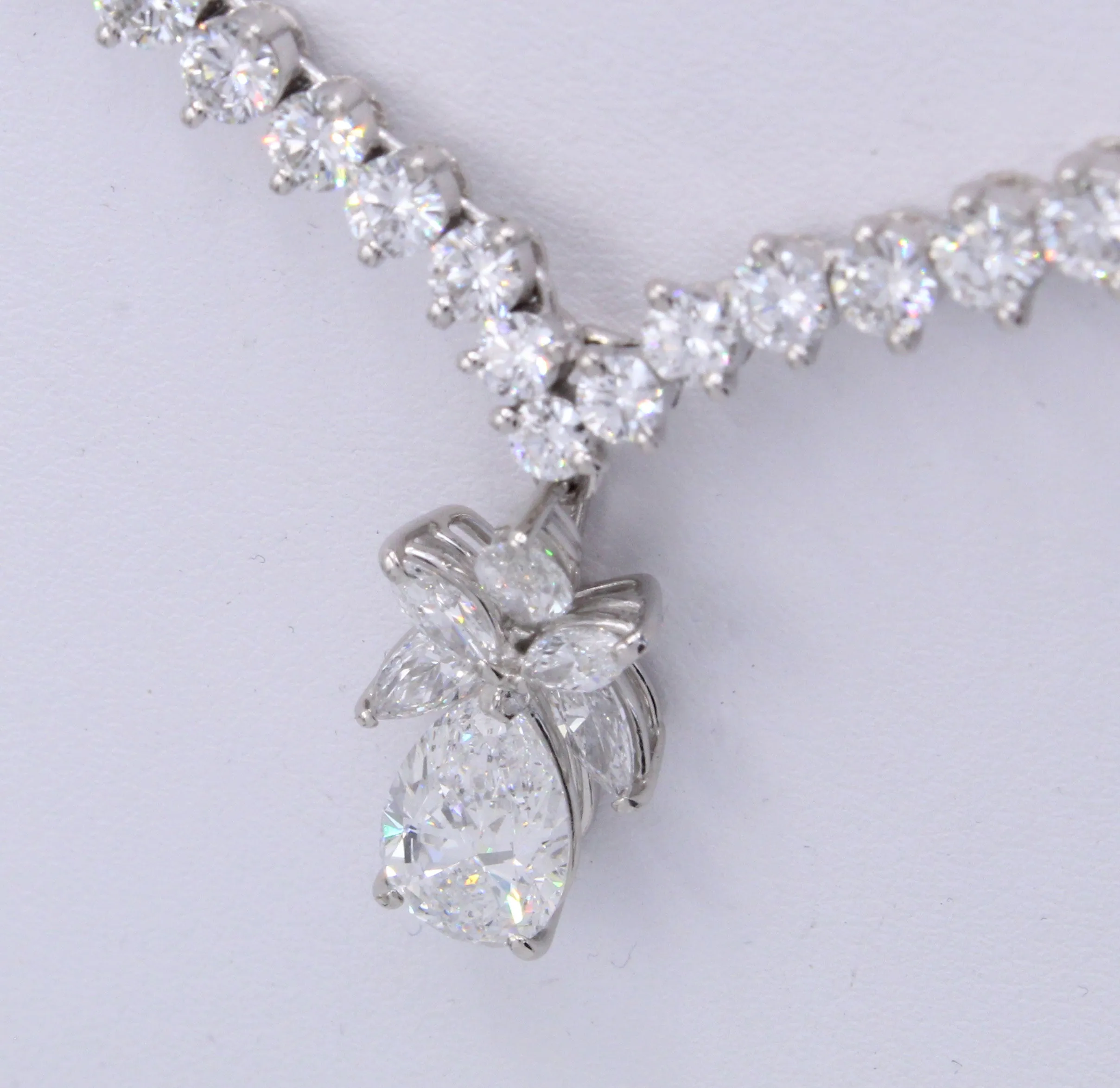 French Diamond and 2 Carat D Color Pear Shape Diamond Platinum Riviera Necklace