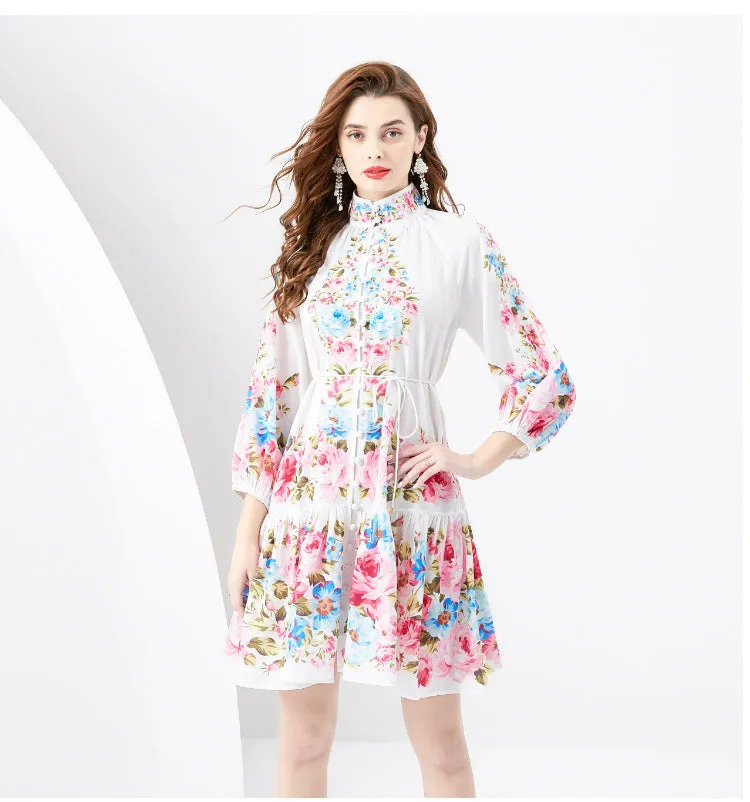 French Retro Printed Formal Dress