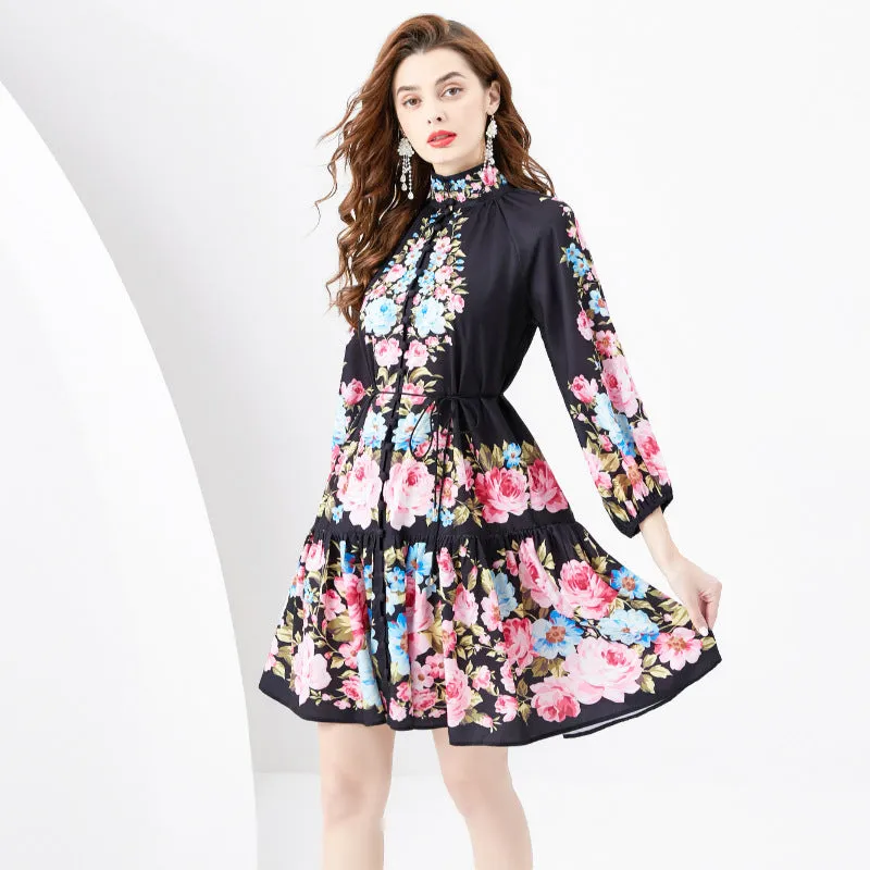 French Retro Printed Formal Dress