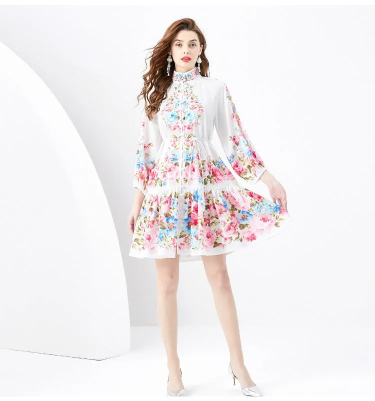 French Retro Printed Formal Dress