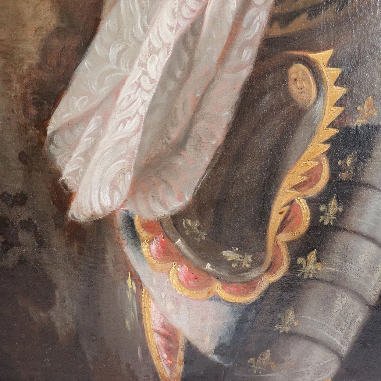 French School Baroque Oil on Canvas Painting, Portrait of Noble Gentleman in Armor