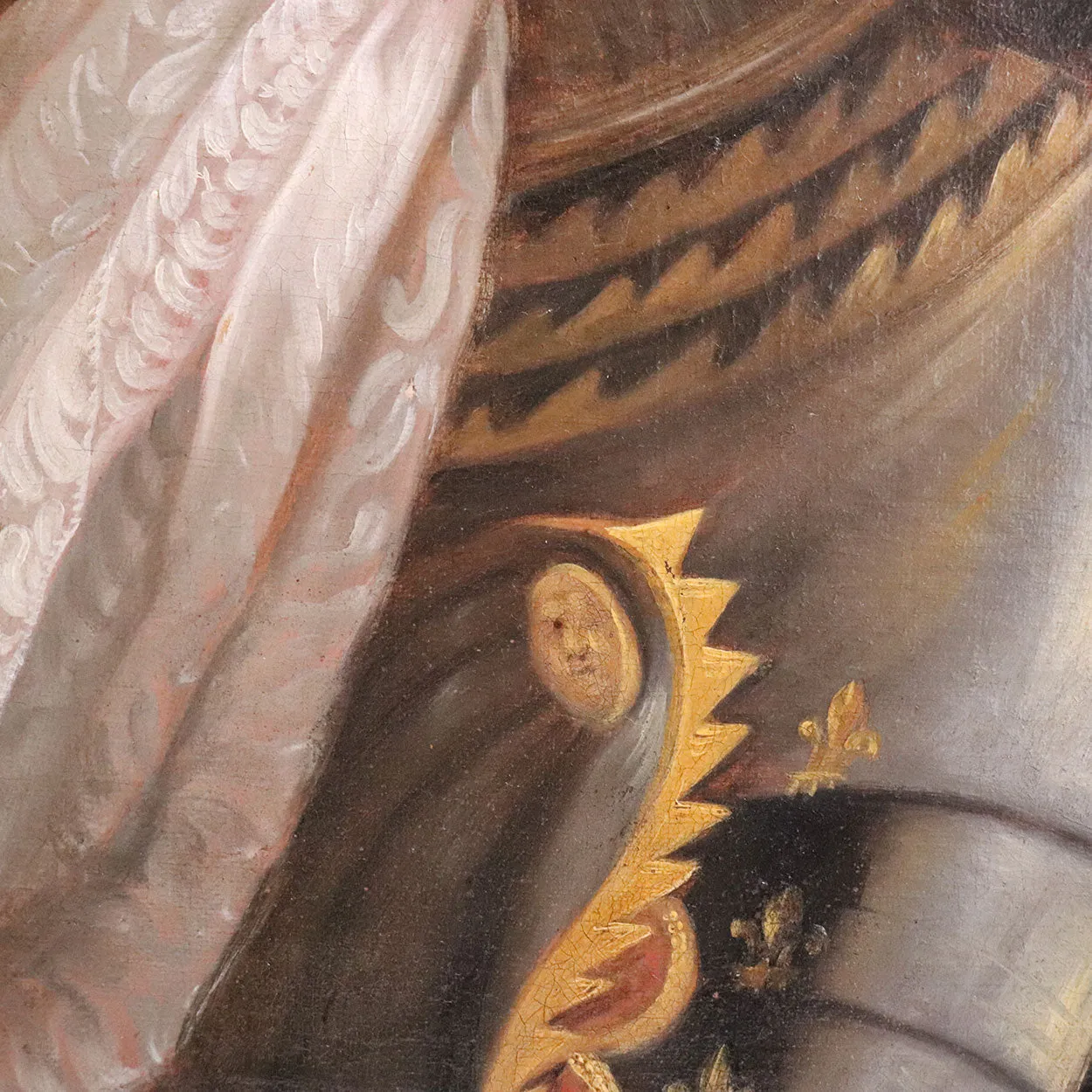 French School Baroque Oil on Canvas Painting, Portrait of Noble Gentleman in Armor