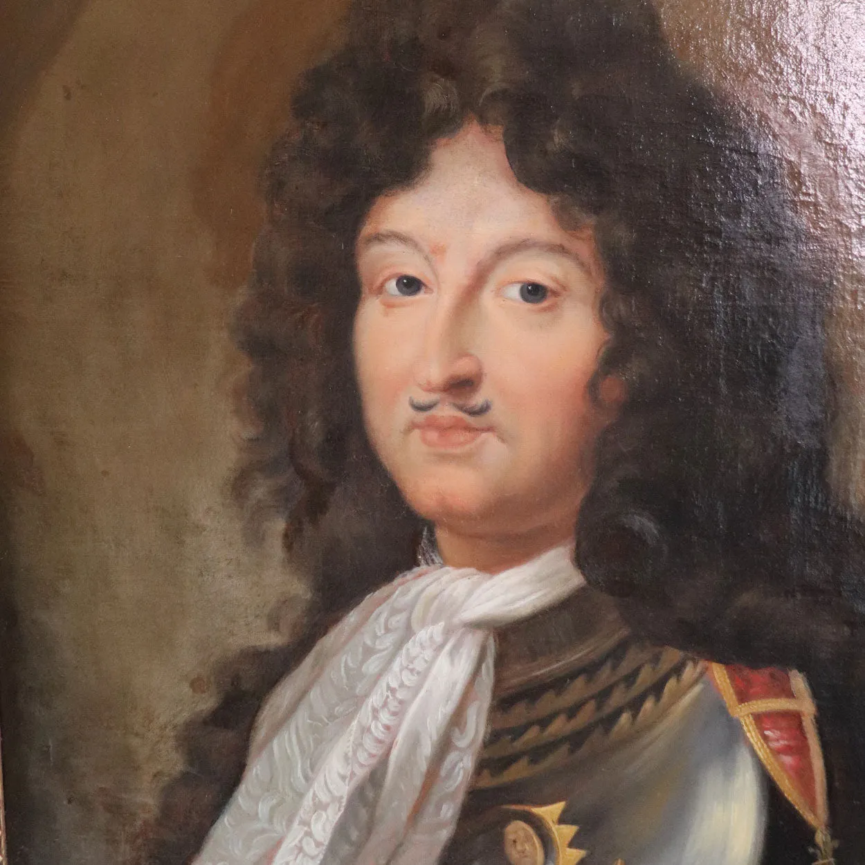 French School Baroque Oil on Canvas Painting, Portrait of Noble Gentleman in Armor