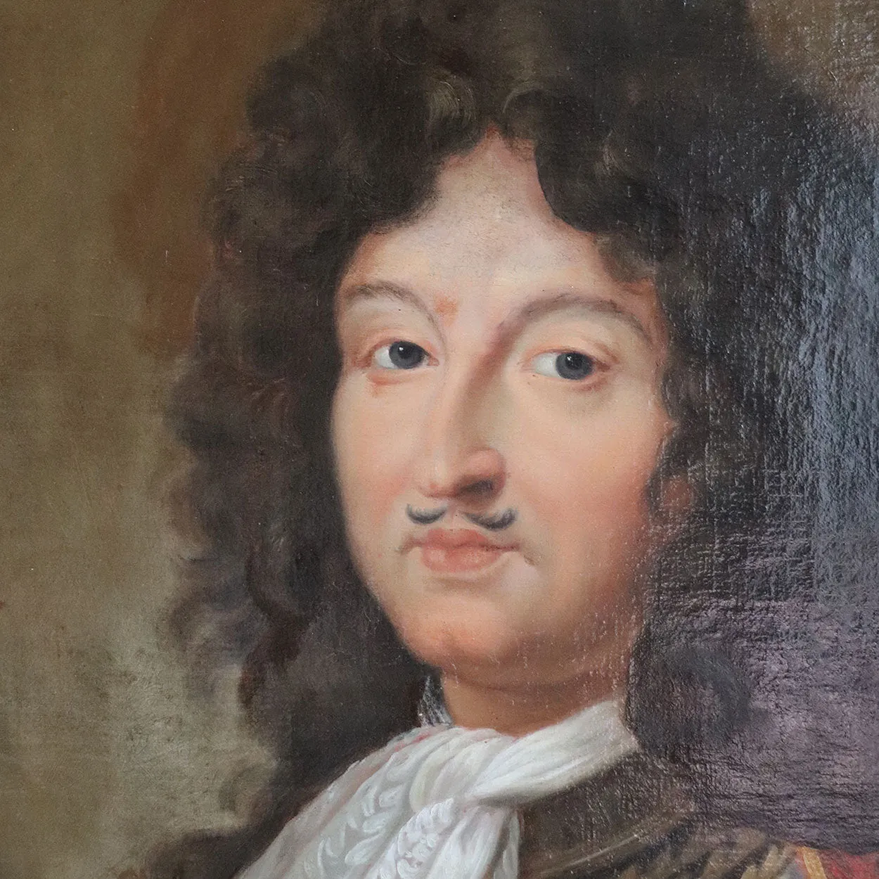 French School Baroque Oil on Canvas Painting, Portrait of Noble Gentleman in Armor