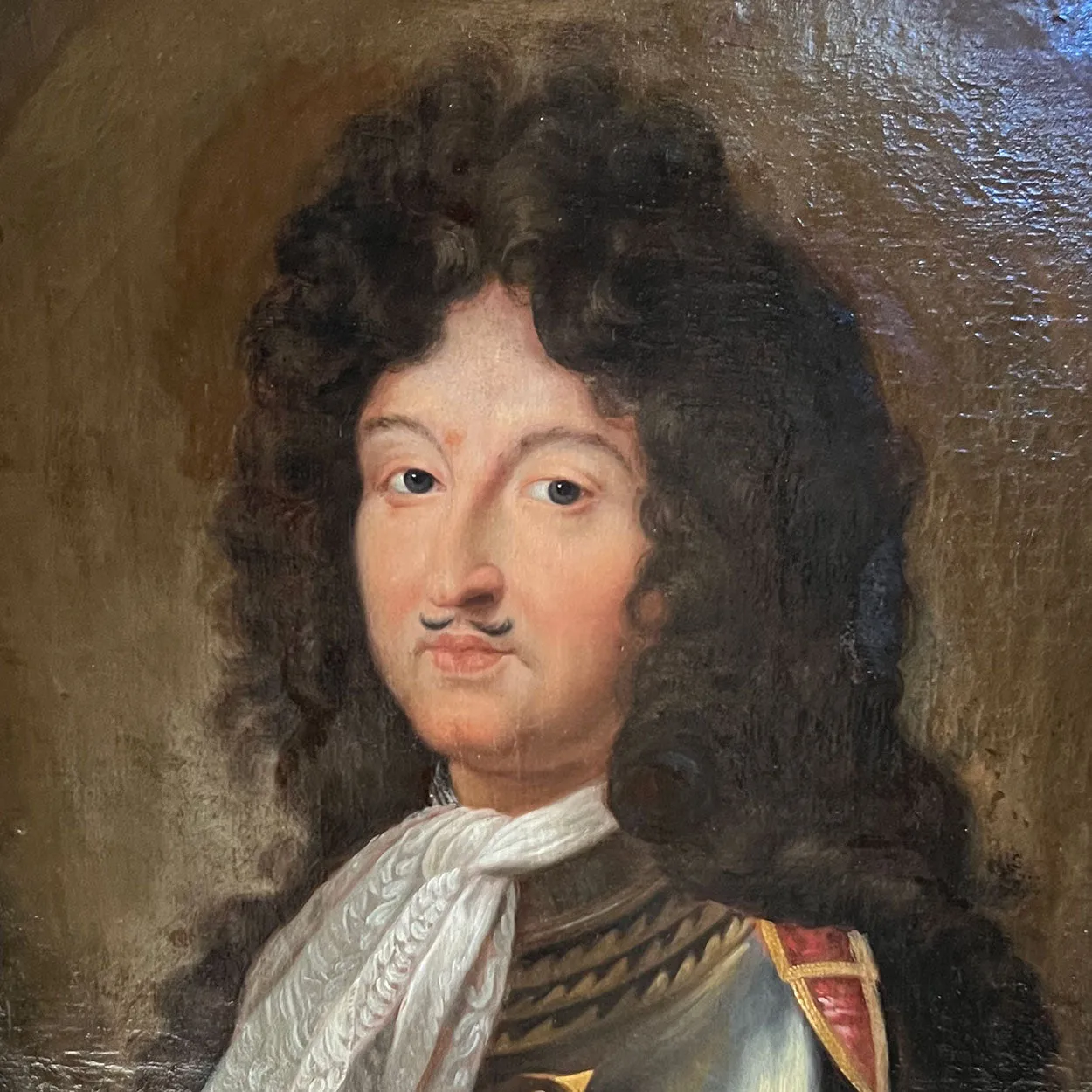 French School Baroque Oil on Canvas Painting, Portrait of Noble Gentleman in Armor
