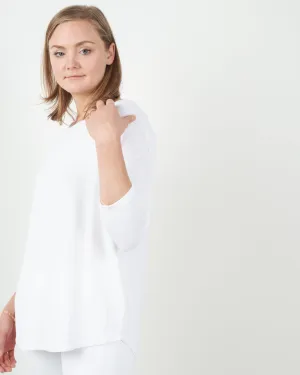 french terry 3/4 sleeve boatneck top - blanc