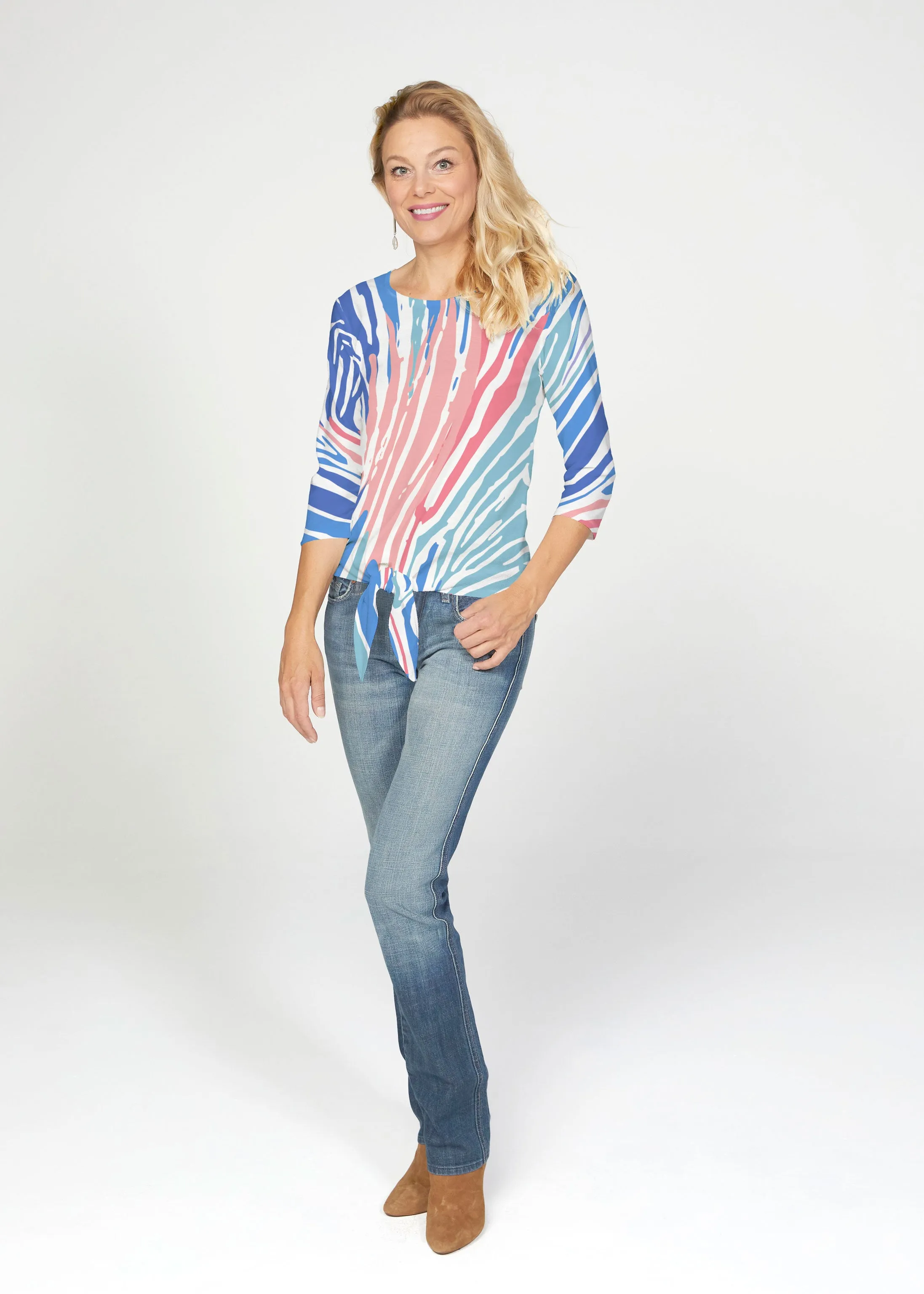 Fruity Stripes (14272) ~ French Terry Tie 3/4 Sleeve Top