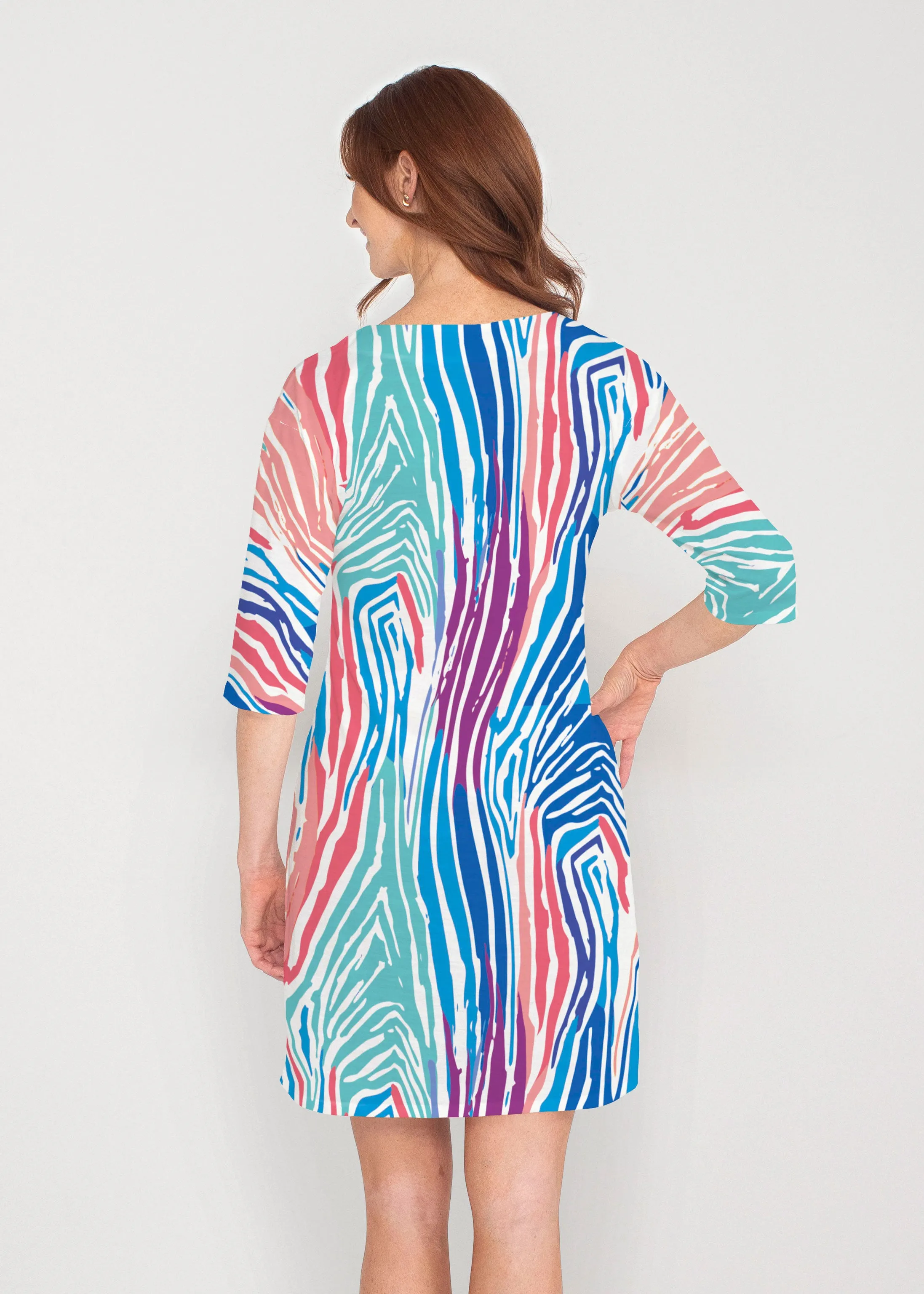 Fruity Stripes (14272) ~ Lucy 3/4 Sleeve V-Neck Dress