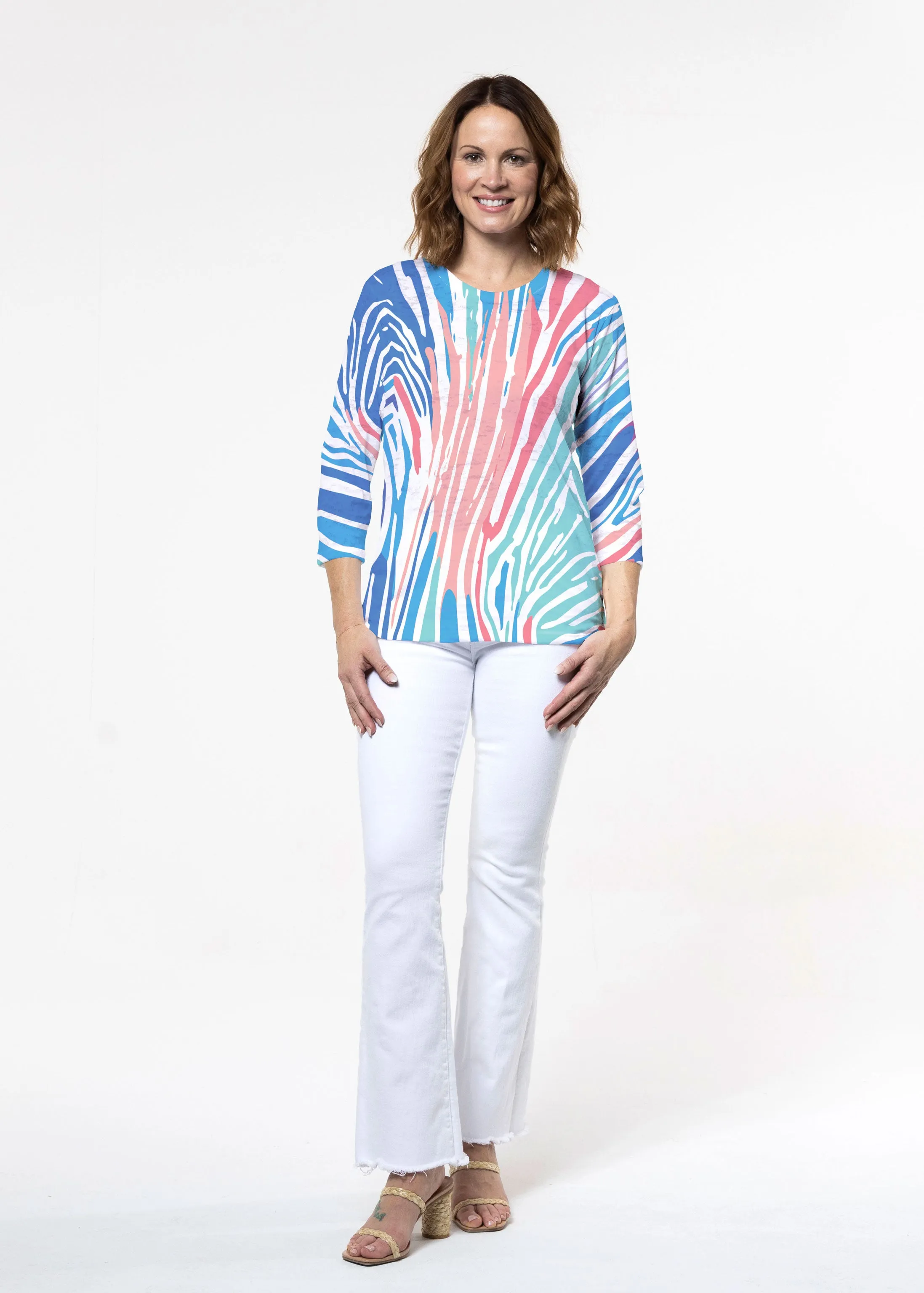 Fruity Stripes (14272) ~ Signature 3/4 Sleeve Crew Neck Top