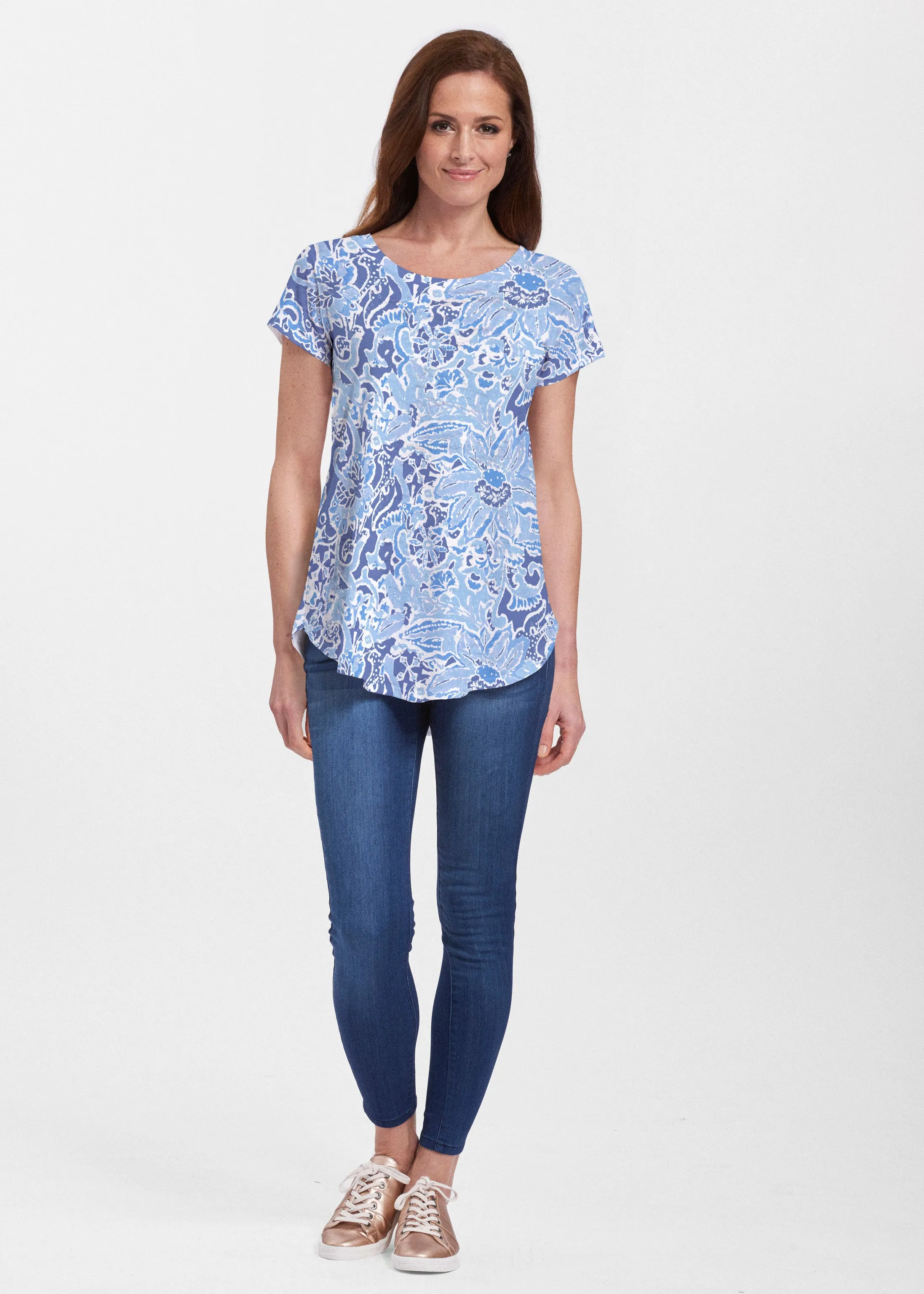 Fusion Blue (2895) ~ Short Sleeve Scoop Neck Flowy Tunic