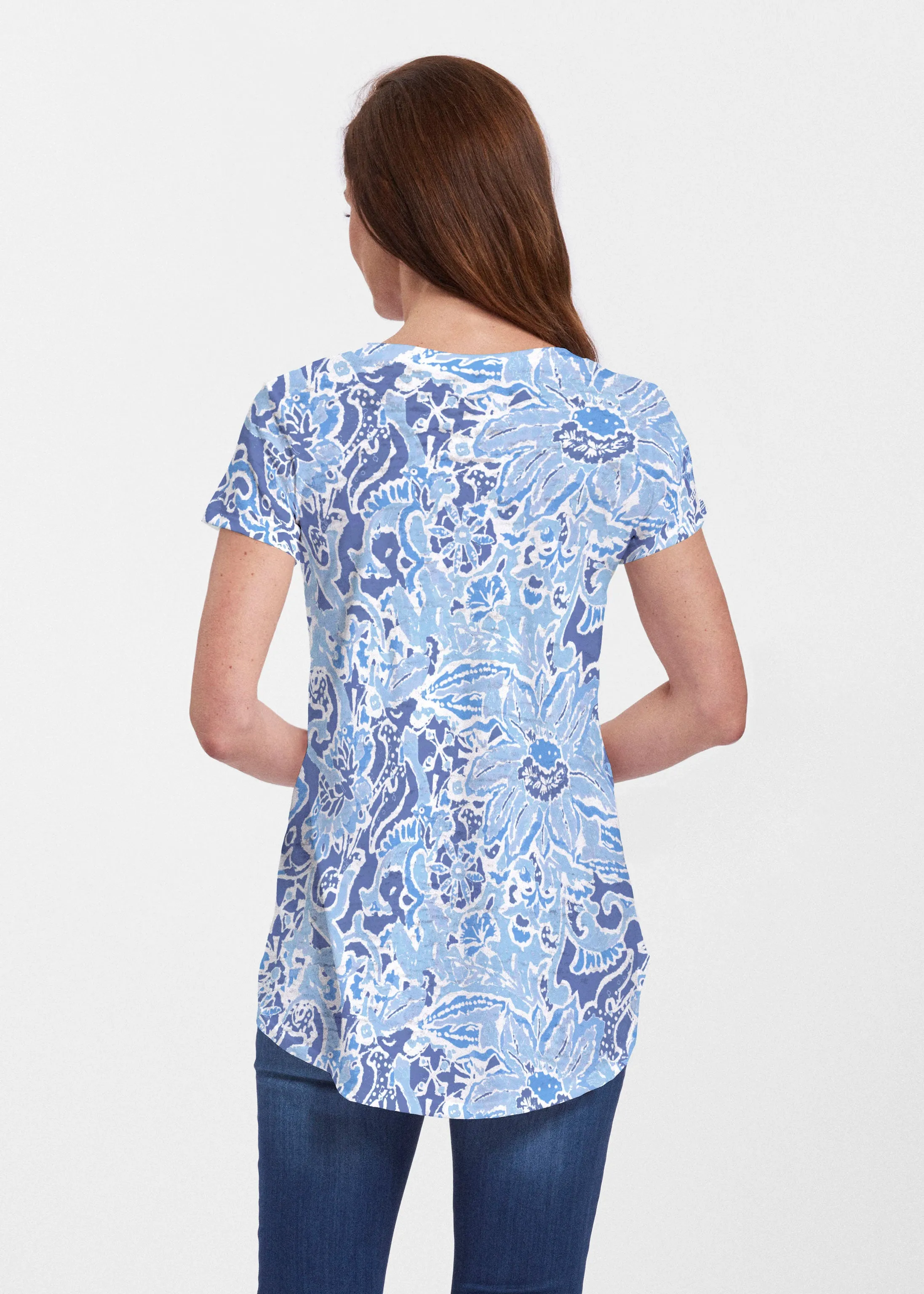 Fusion Blue (2895) ~ Short Sleeve Scoop Neck Flowy Tunic