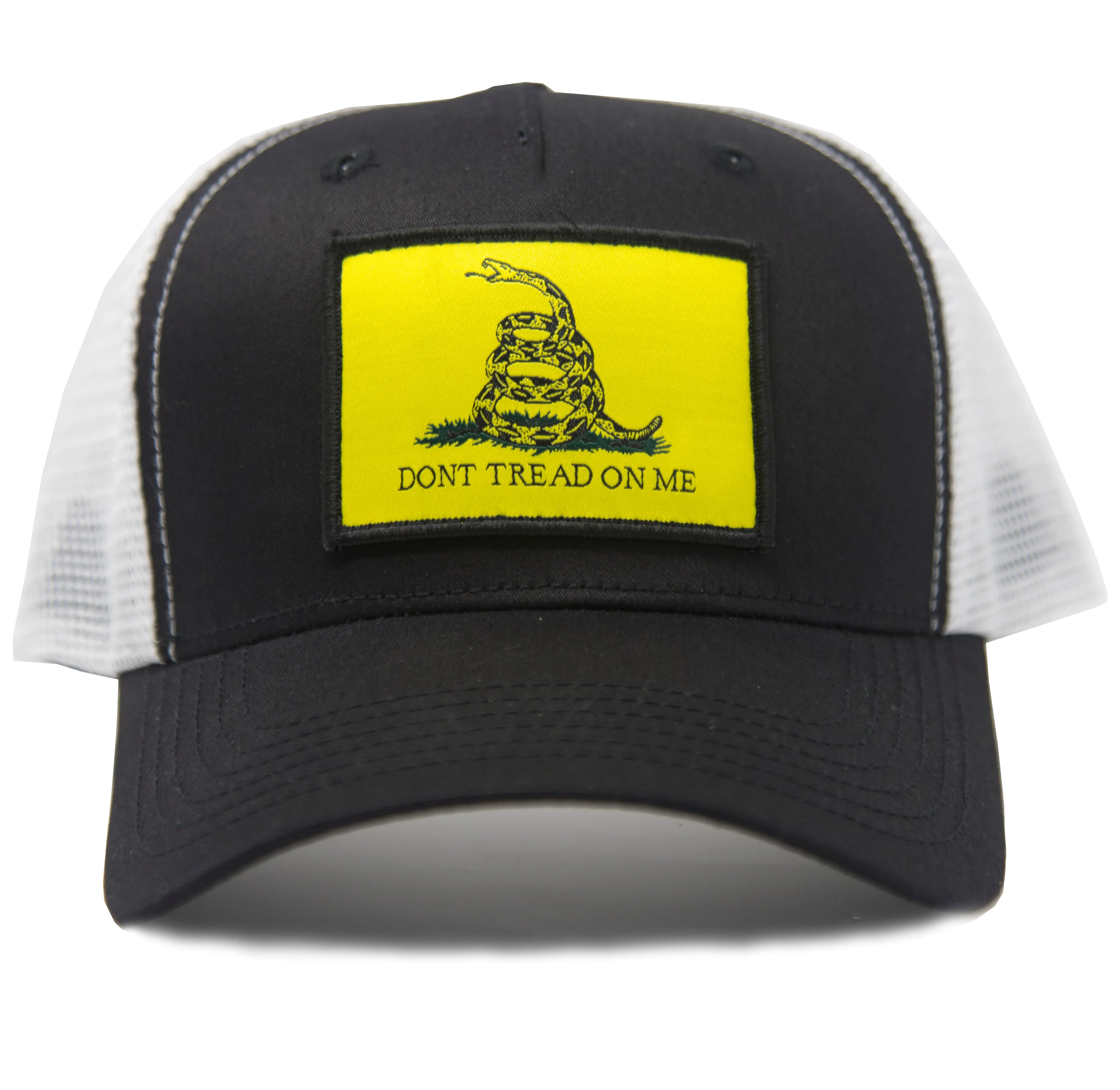 Gadsden Flag  Flag Trucker Baseball Snapback Hat (Black White) - International Tie