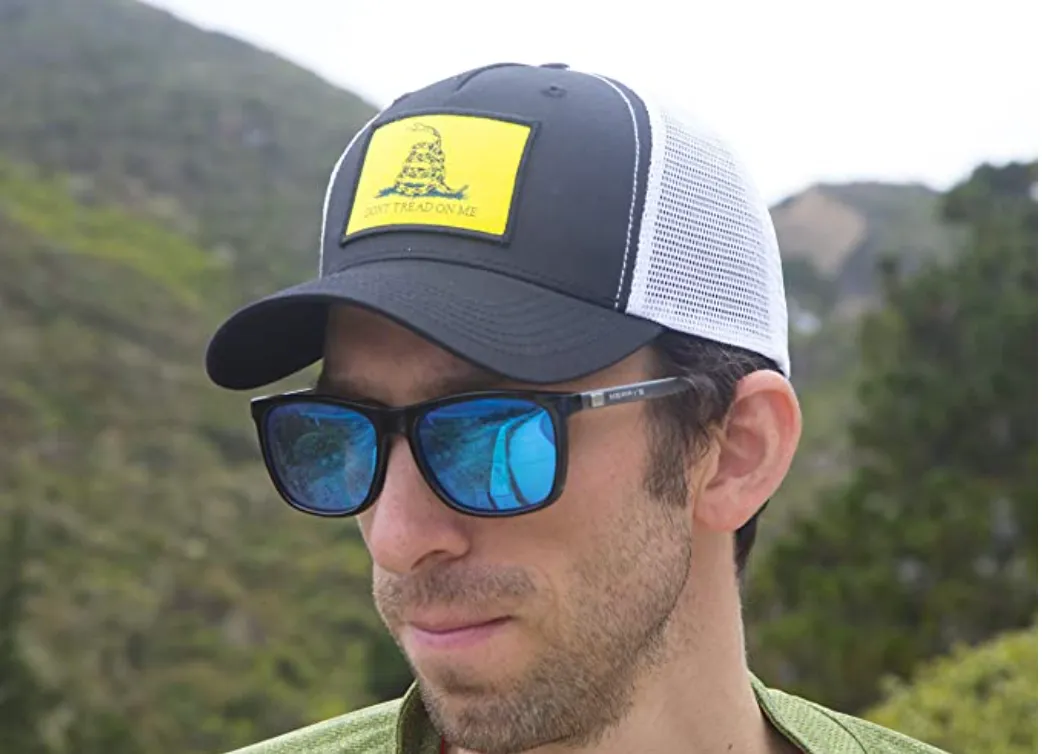 Gadsden Flag  Flag Trucker Baseball Snapback Hat (Black White) - International Tie