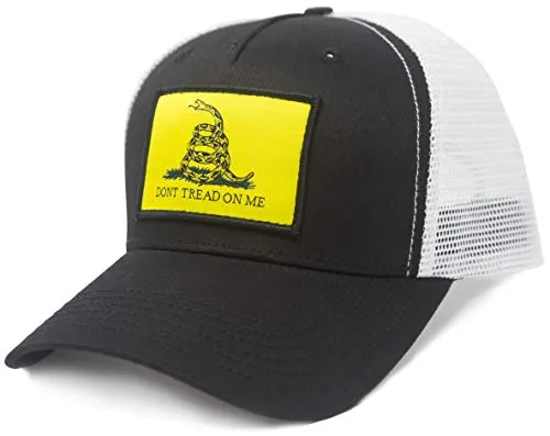 Gadsden Flag  Flag Trucker Baseball Snapback Hat (Black White) - International Tie