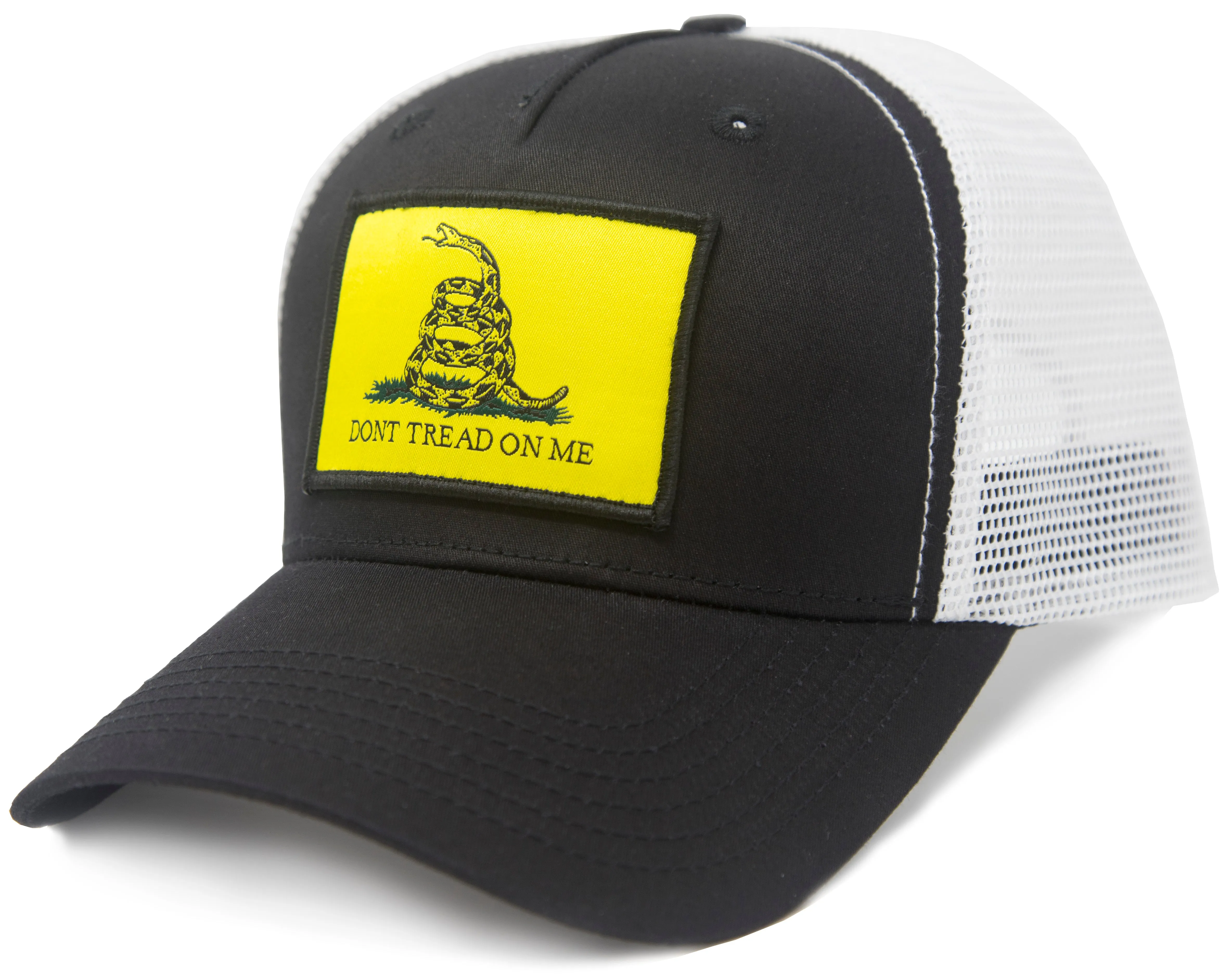 Gadsden Flag  Flag Trucker Baseball Snapback Hat (Black White) - International Tie